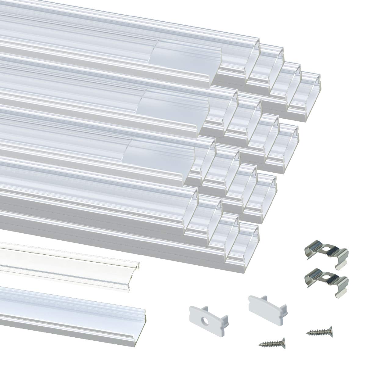 Muzata LED Strip Channel 20Pack 3.3FT Aluminum U Shape Silver with Clear Cover U1ST