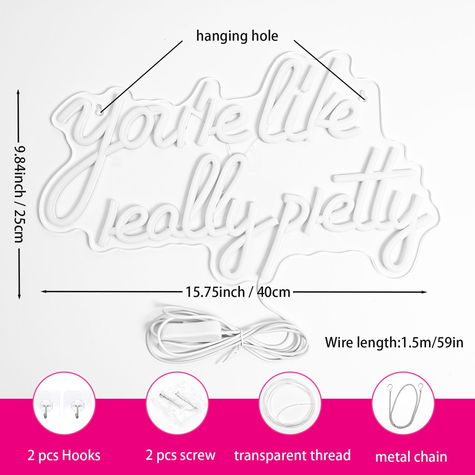 Gevbay Neon Light Sign for Wall Decor, Dimmable USB Powered, Pink Acrylic, 15.75 x 9.84 inches, Model GC-2401018