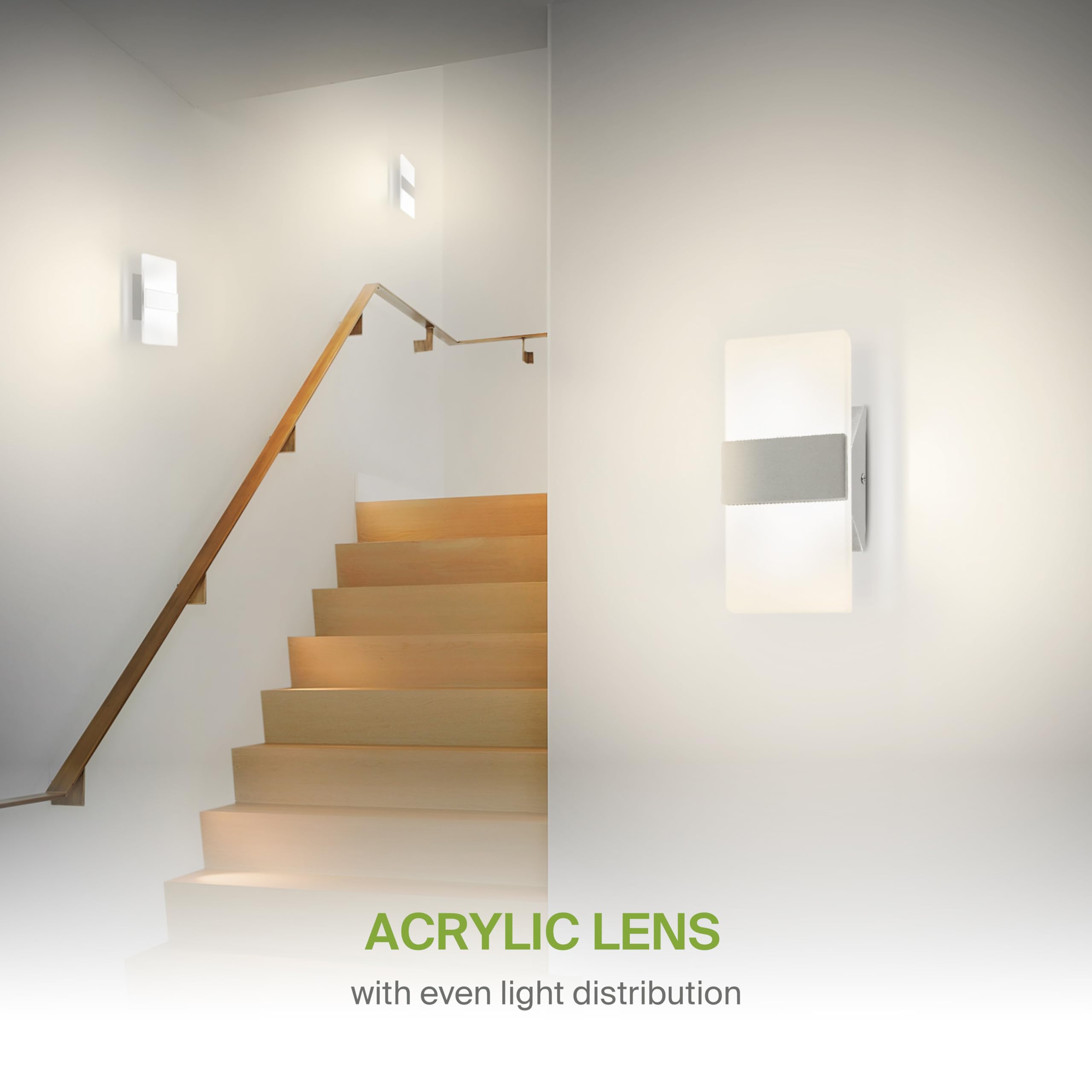 ASD 8 Inch LED Wall Sconce - Dimmable Brushed Nickel Light Fixture, Acrylic Glass, Model A-LWS12-8D10AC-NK
