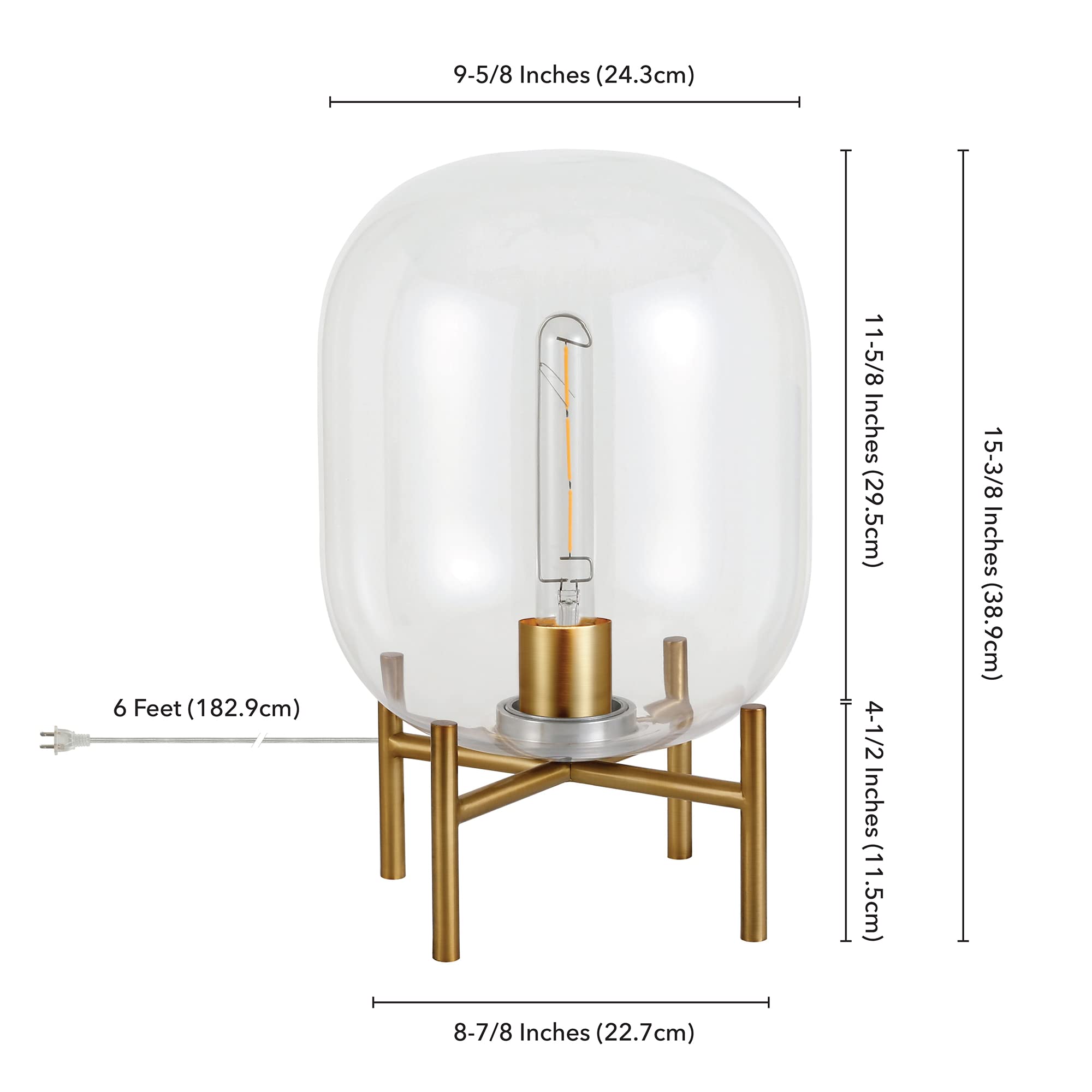 Henn&Hart Edison 15.38&quot; Brass/Clear Glass Table Lamp - Stylish Home Lighting Accent