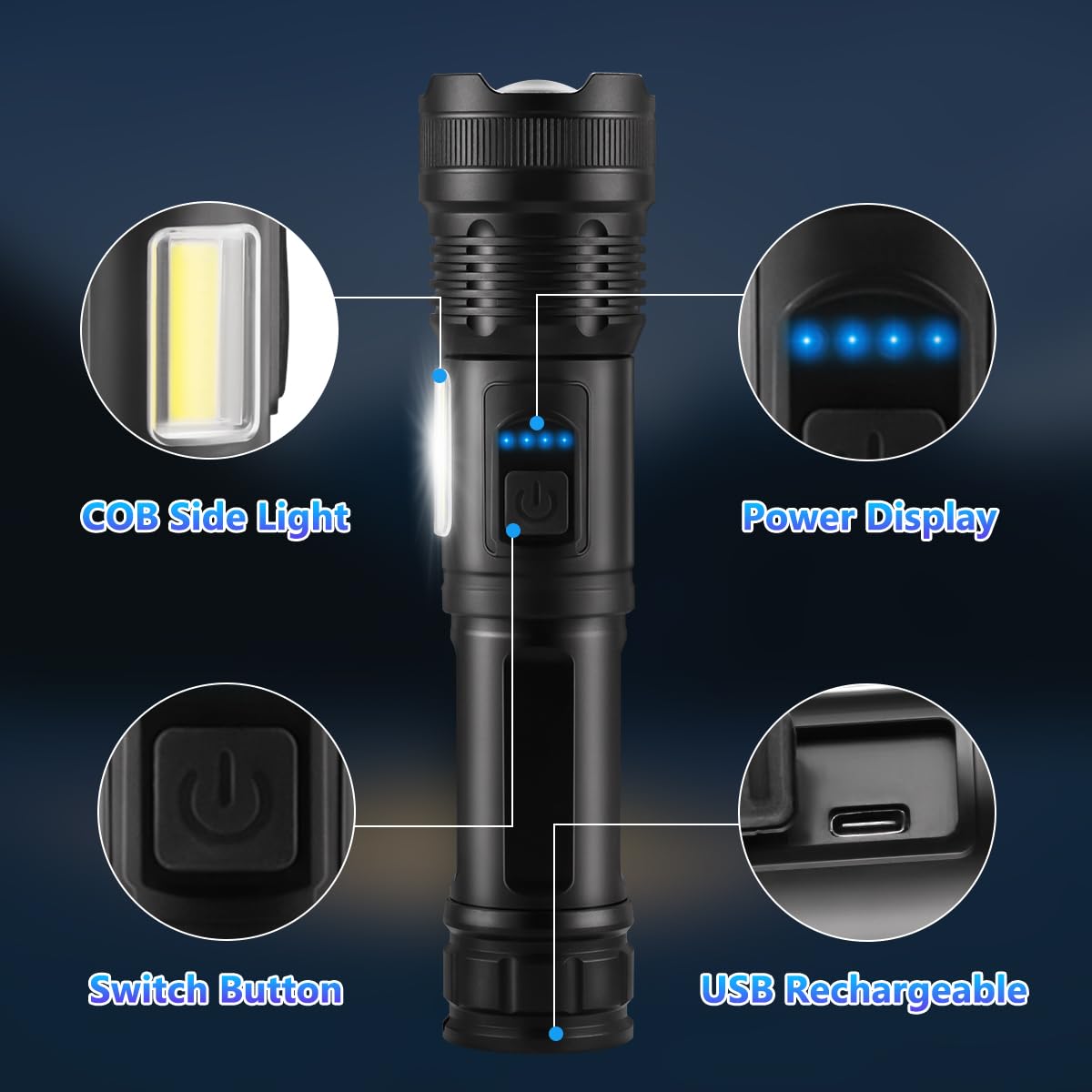 Ikeeruic 7-Mode Rechargeable Flashlights 950000Lm, 3-Pack Tactical Led, Super Bright Emergency Light