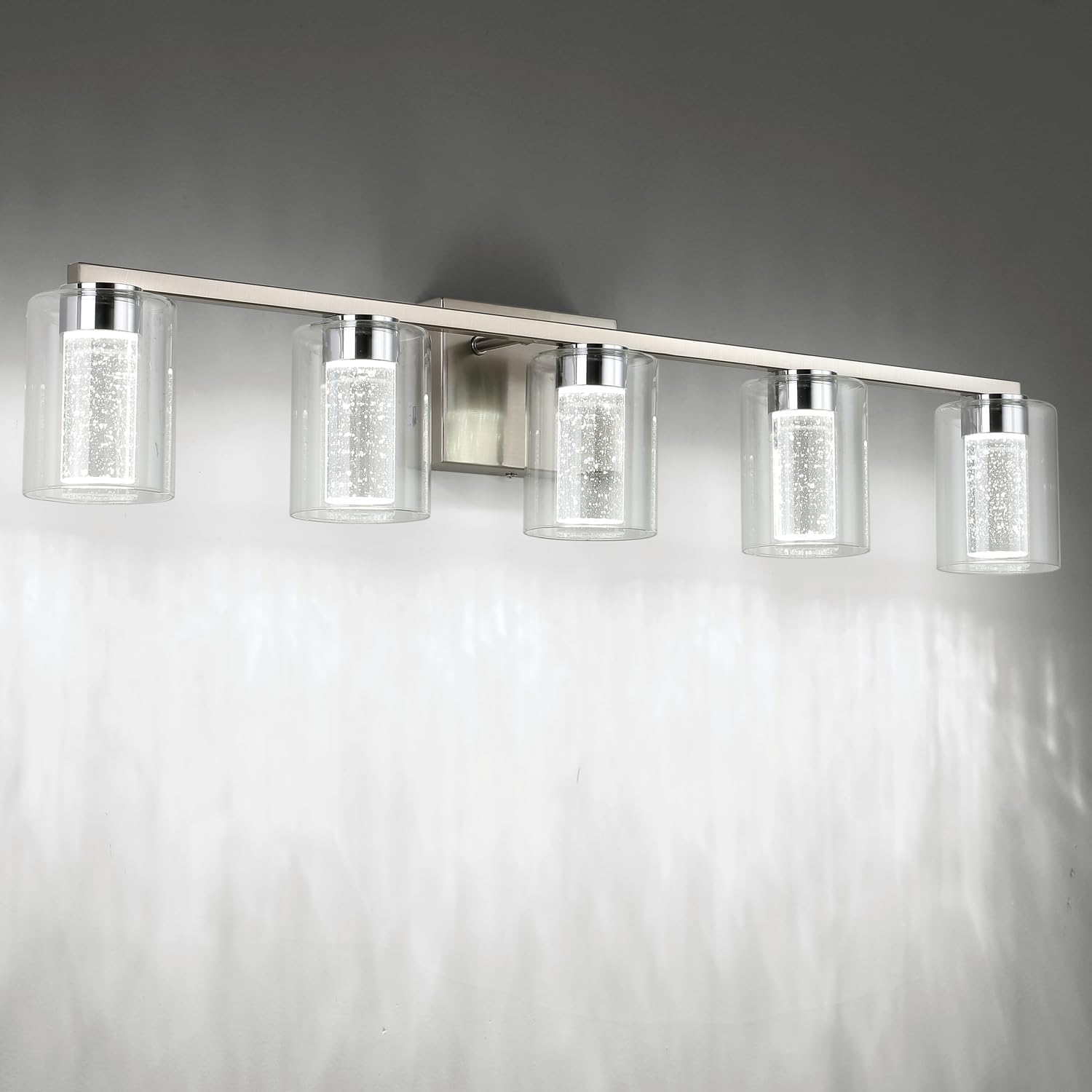 Sinerise 5-Light Brushed Nickel Vanity Light With 3 Color Modes (3000K/4000K/6000K), Eye Protection Led Bathroom Light Fixture,