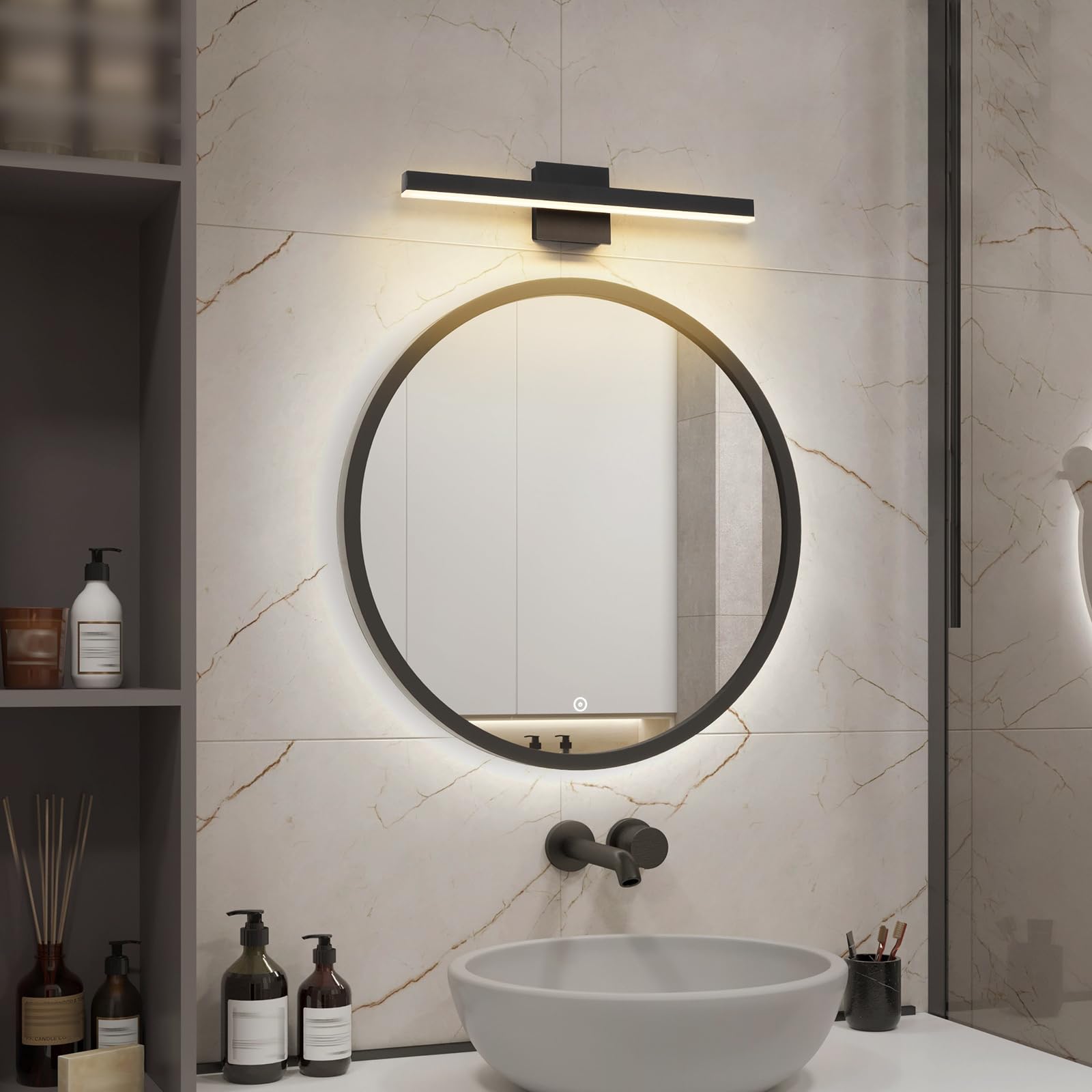 Joossnwell Vanity Light For Bathroom Lighting Fixtures Over Mirror 23.62 Inch Dimmable 5Cct Modern Vanity Lights Black Bathroom