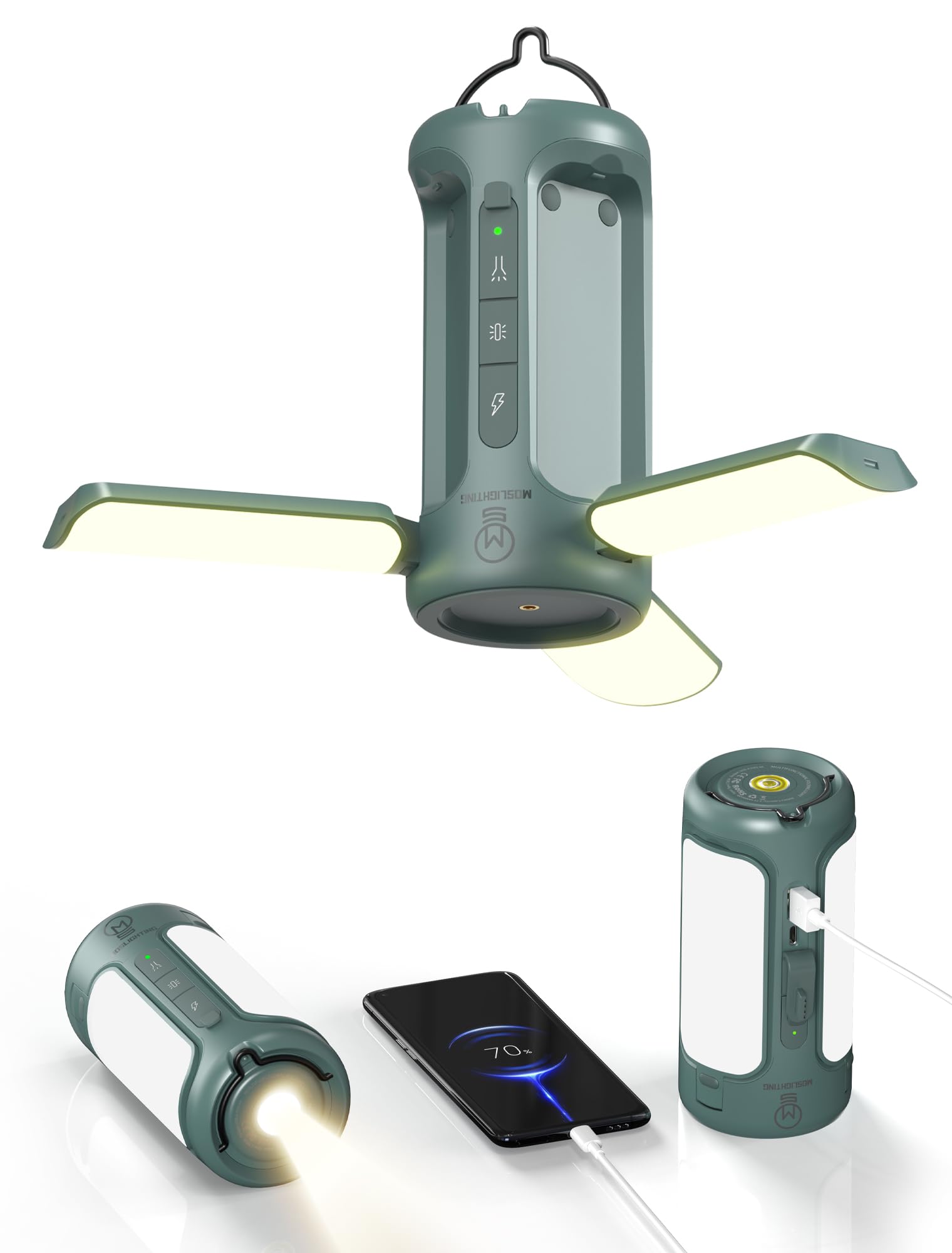MOSLIGHTING Foldable Camping Light Rechargeable Lantern, 10000mAh, Portable Flashlight, IP54 Waterproof, 1/4 Screw Adapter, 750L