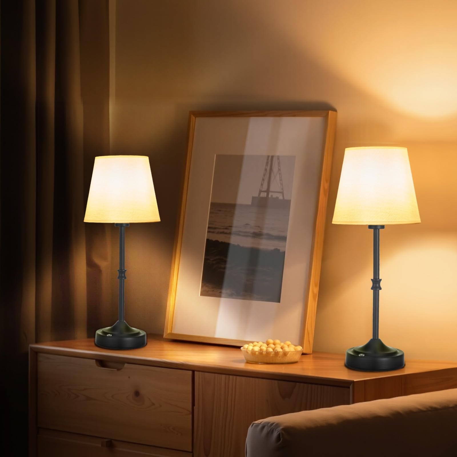 VEVOR Cordless Table Lamp, 2 Pack, 5200mAh Battery, 3-Level Brightness, Fabric Shade, Black, Model T50