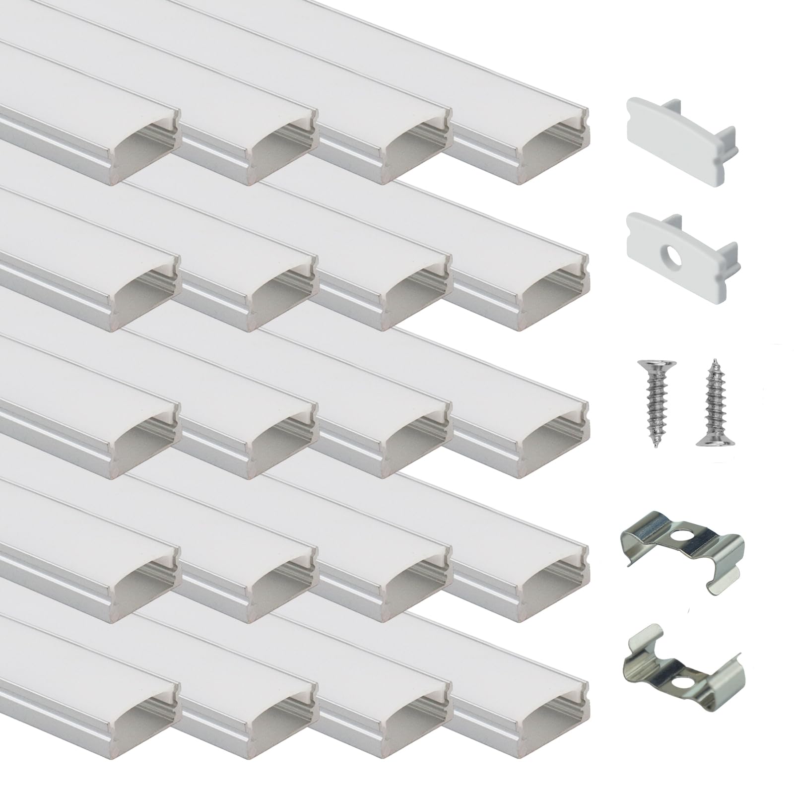 Muzata LED Strip Diffuser Channel, Aluminum 6063, 20Pack, 6.6FT/2M, U Shape, Milky White Cover, Model U1SW