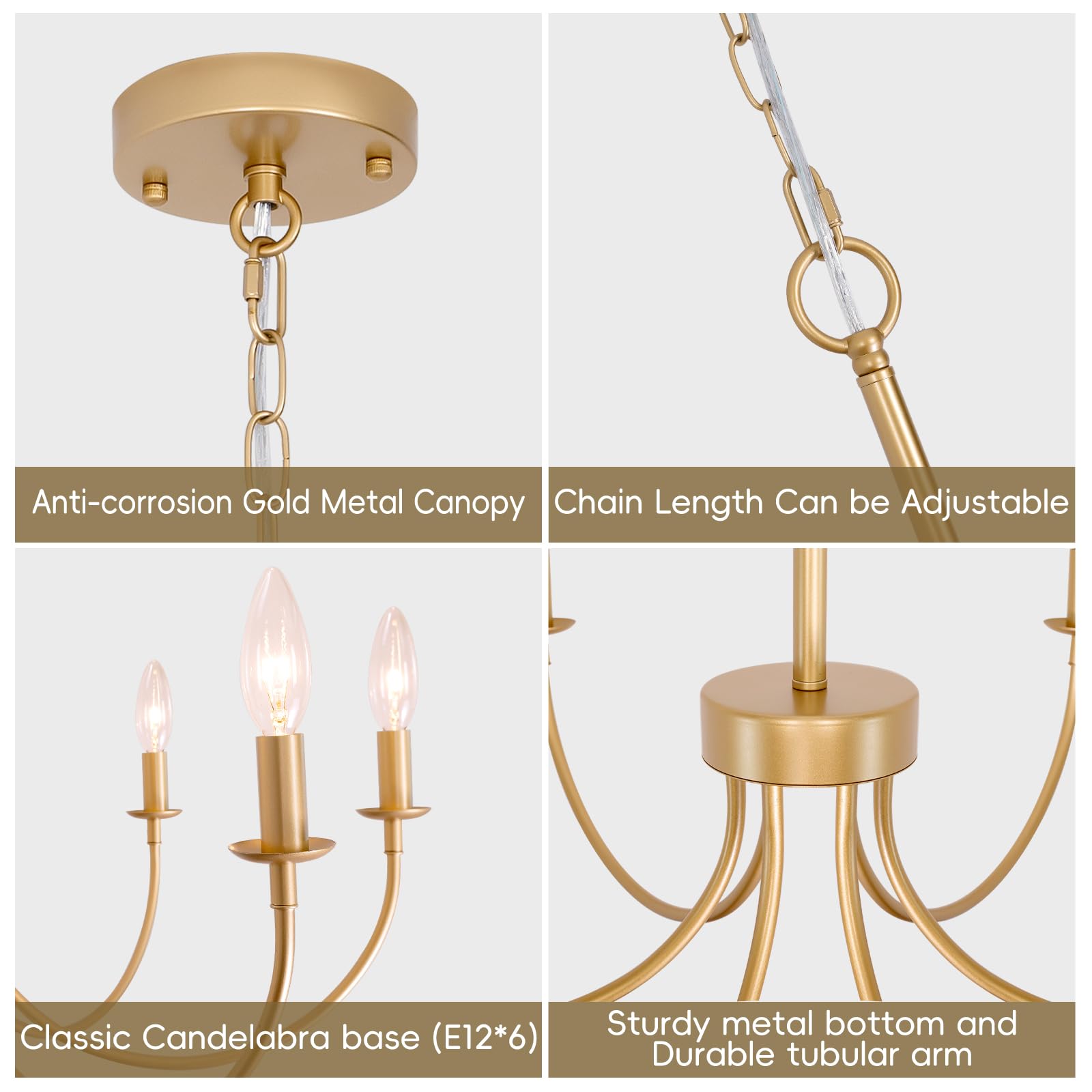 Gold Chandelier, 26'' 6-Light Farmhouse Chandeliers For Dining Room Lighting Fixtures Hanging, Modern Farmhouse Chandelier For B