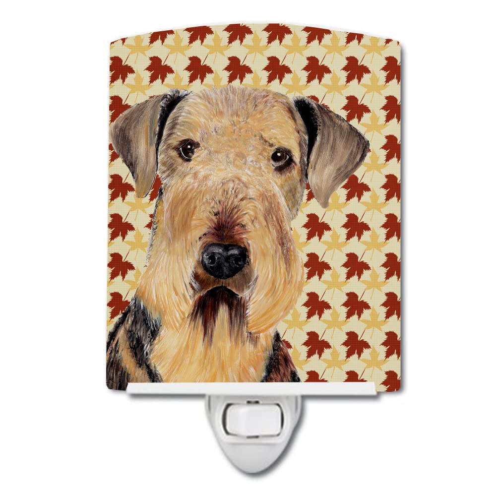 Carolines Treasures Ceramic Night Light, Airedale Fall Leaves, UL-Certified, 6x4x3in, Multicolor, Model SC9213CNL