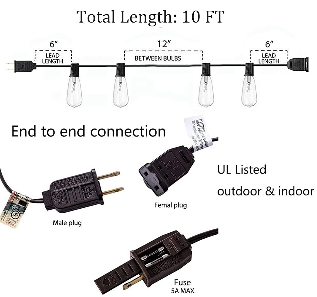 GOOTHY Outdoor String Lights, 10FT, 11 Clear Edison Bulbs, C9/E17 Base, Vintage Brown, UL Listed for Backyard Wedding Garden Decor
