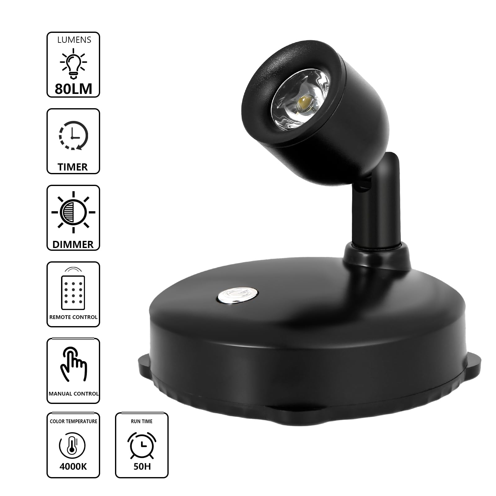 Kanesiki Cordless Spotlight Battery Operated, Led Plant Light, Dimmable Accent Light With Remote, Indoor Display Up Lighting For