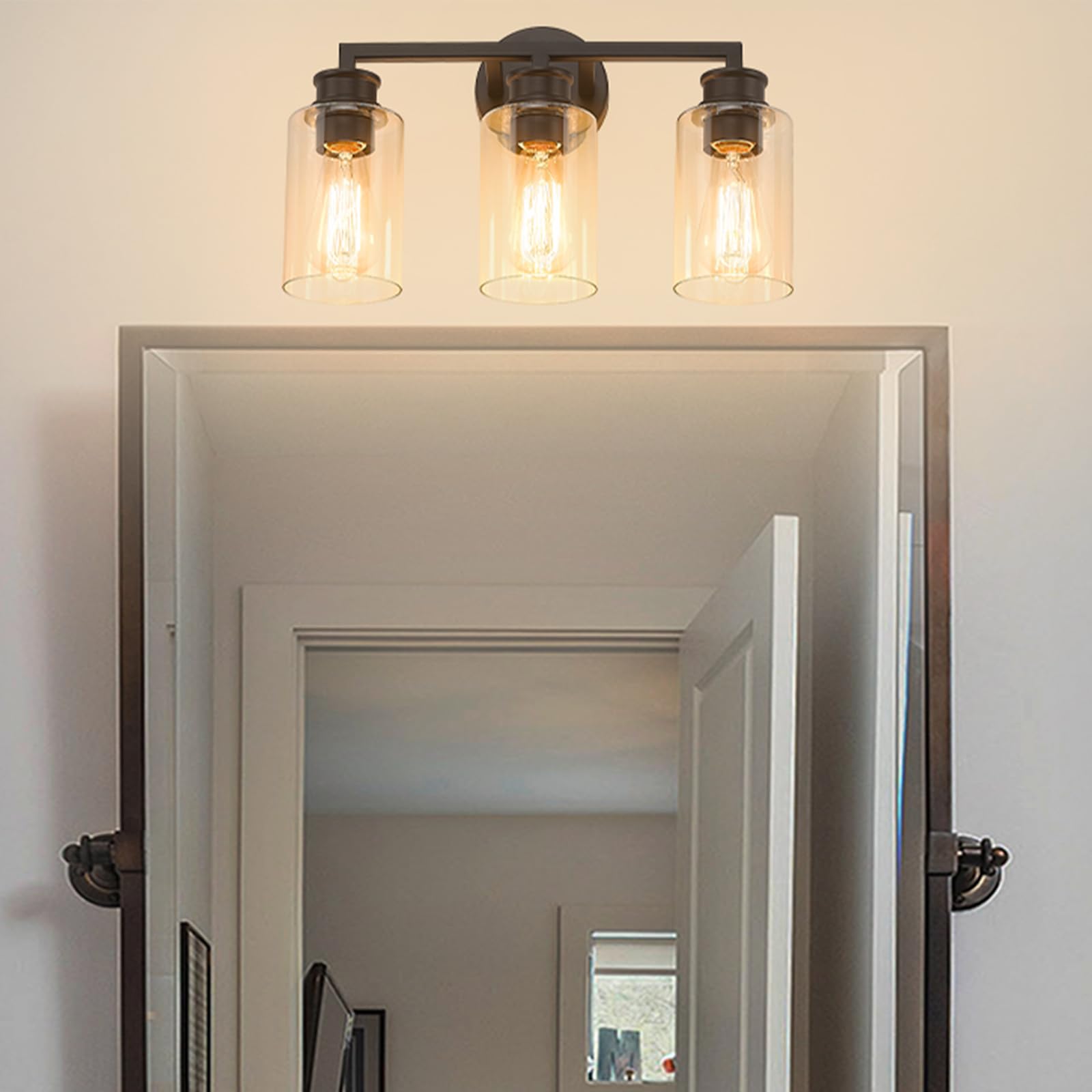 Emliviar 3-Light Oil Rubbed Bronze Vanity Light Fixture, Clear Glass Shade, Model YCE253B-3W ORB