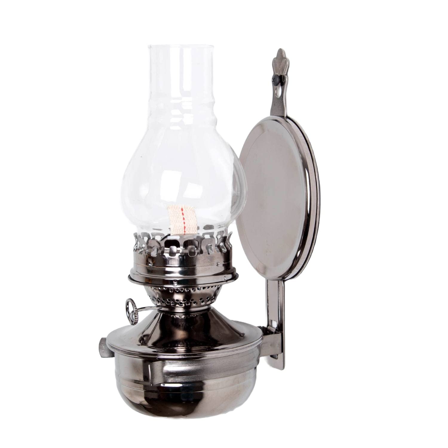 Crownplace Brands Lehmans Woodshed Wall Mount Oil Lamp, 20 Ounce Kerosene Fuel Lantern with Removable Silver Reflector, Painted