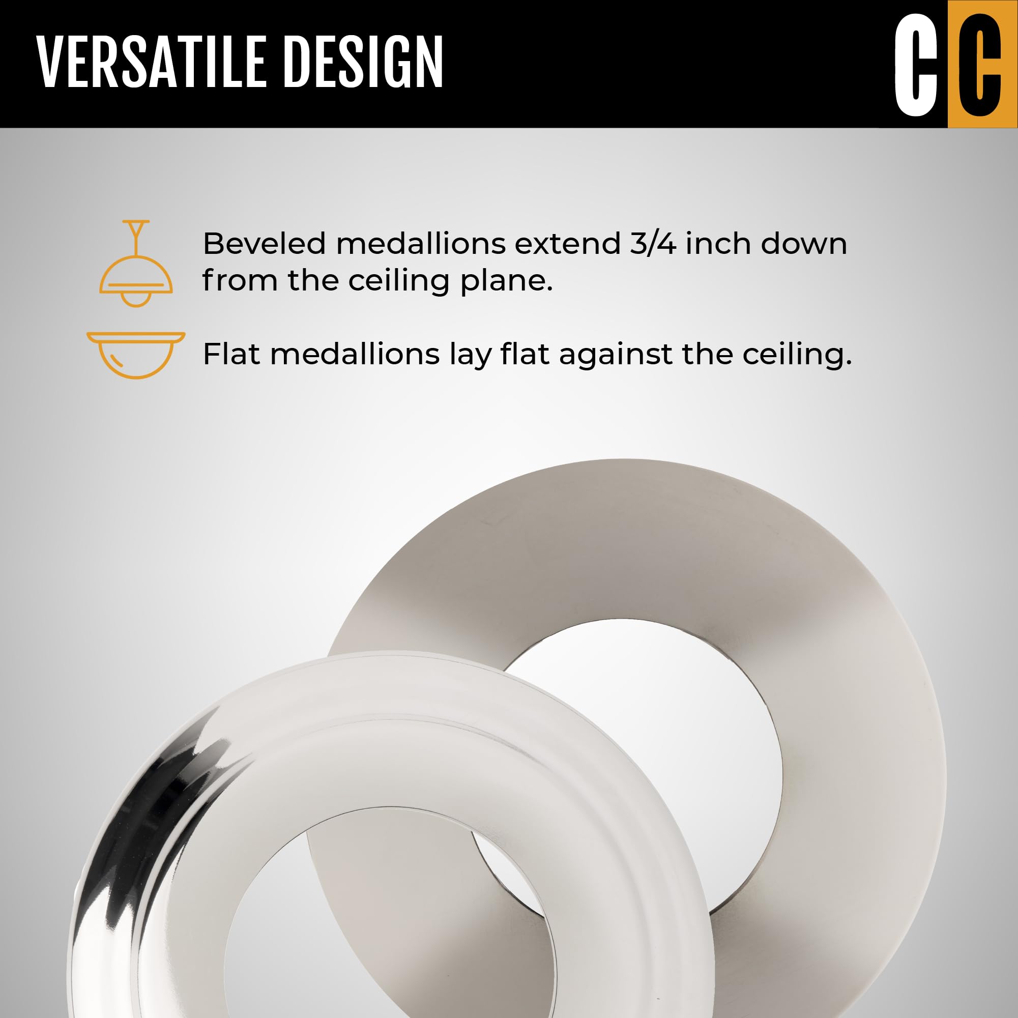 The Can Converter - R56, Complete Recessed Can Light Conversion Kit, For Ceiling Light Fixture, Pendant Light, Hanging Light, Ceiling Fan, 7¾ Beveled & Flat, Steel, Ceiling Medallion, Polished Chrome