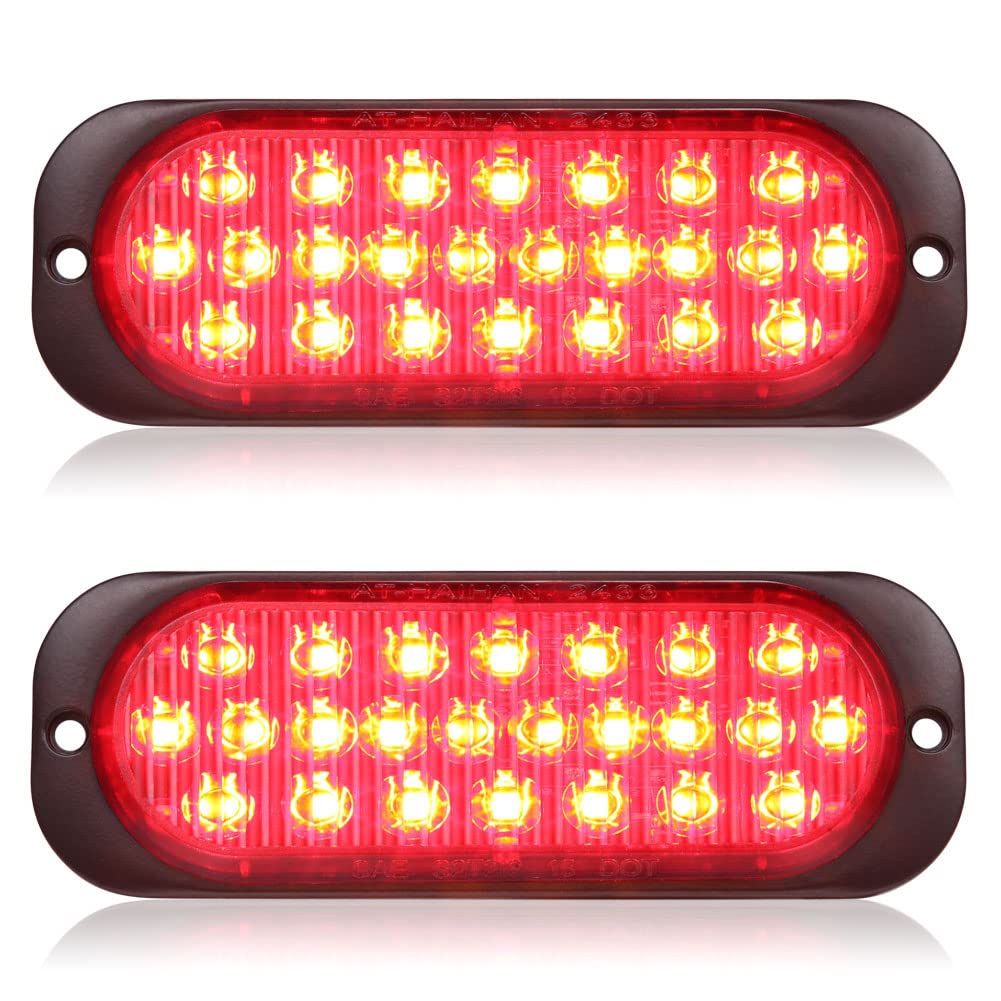 At-Haihan Pack Of 2 Aluminum Housing 24 Red Led Trailer Stop Brake Turn Tail Lights, Dot Compliant Waterproof Surface Mount Ligh