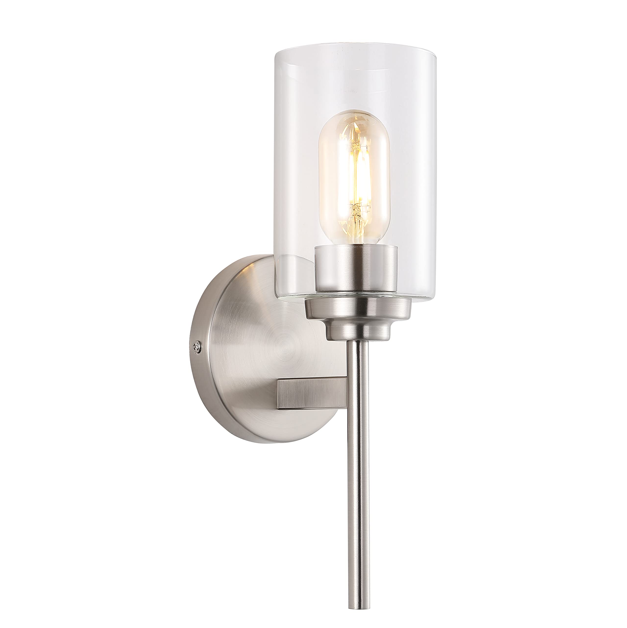 JONATHAN Y JYL9547C 1-Light LED Sconce, Nickel/Clear, Metal, Modern Farmhouse, 13in Cylinder Design for Entryway, Kitchen, Bathroom