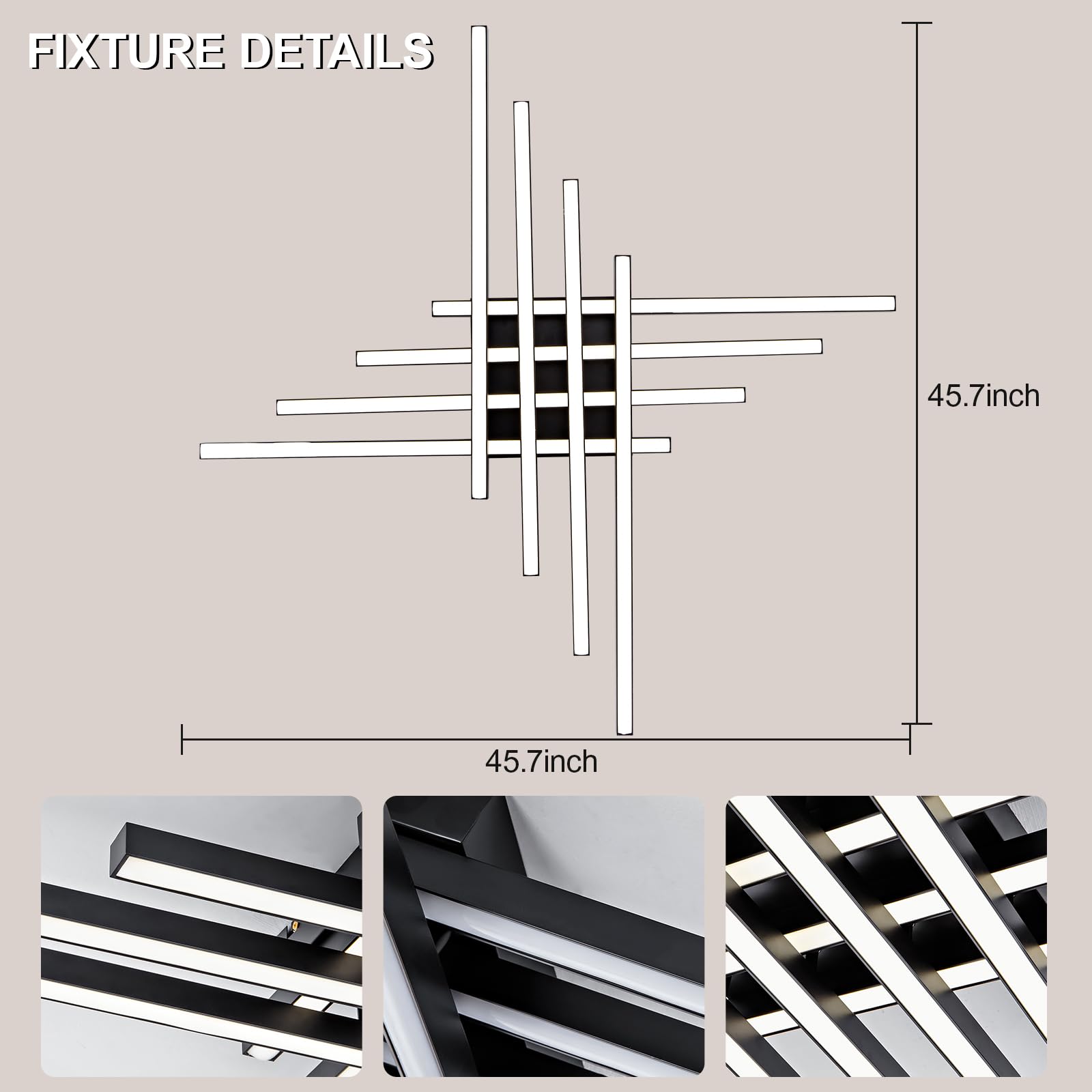JAYMP Modern 45.7" Black Sputnik Ceiling Light, 128W Dimmable LED Fixture for Dining Room, Living Room, Kitchen, 8 Lights, Iron Model 6655