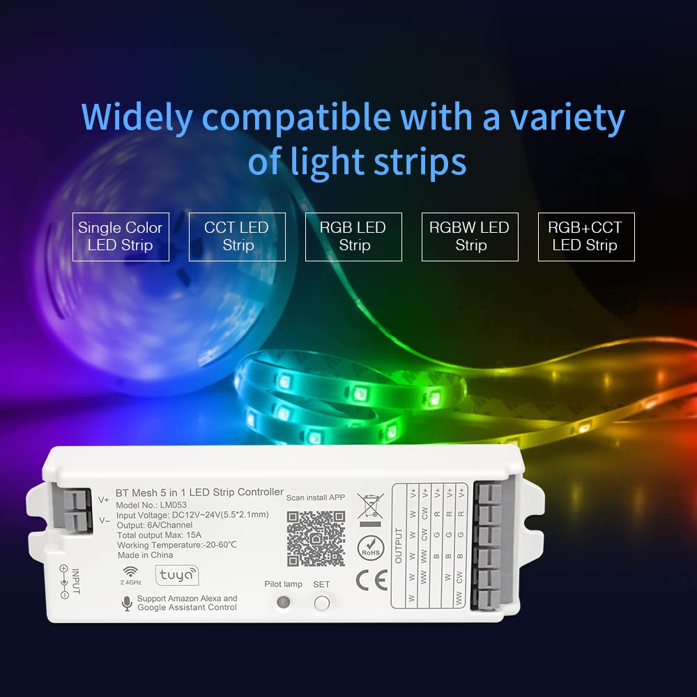 Btf-Lighting 5In1 Lm053 Tuya Bluetooth Mesh Led Controller Smartlife Tuyasmart App Control For Dimming Cct Rgb Rgbw Rgbcct Led W