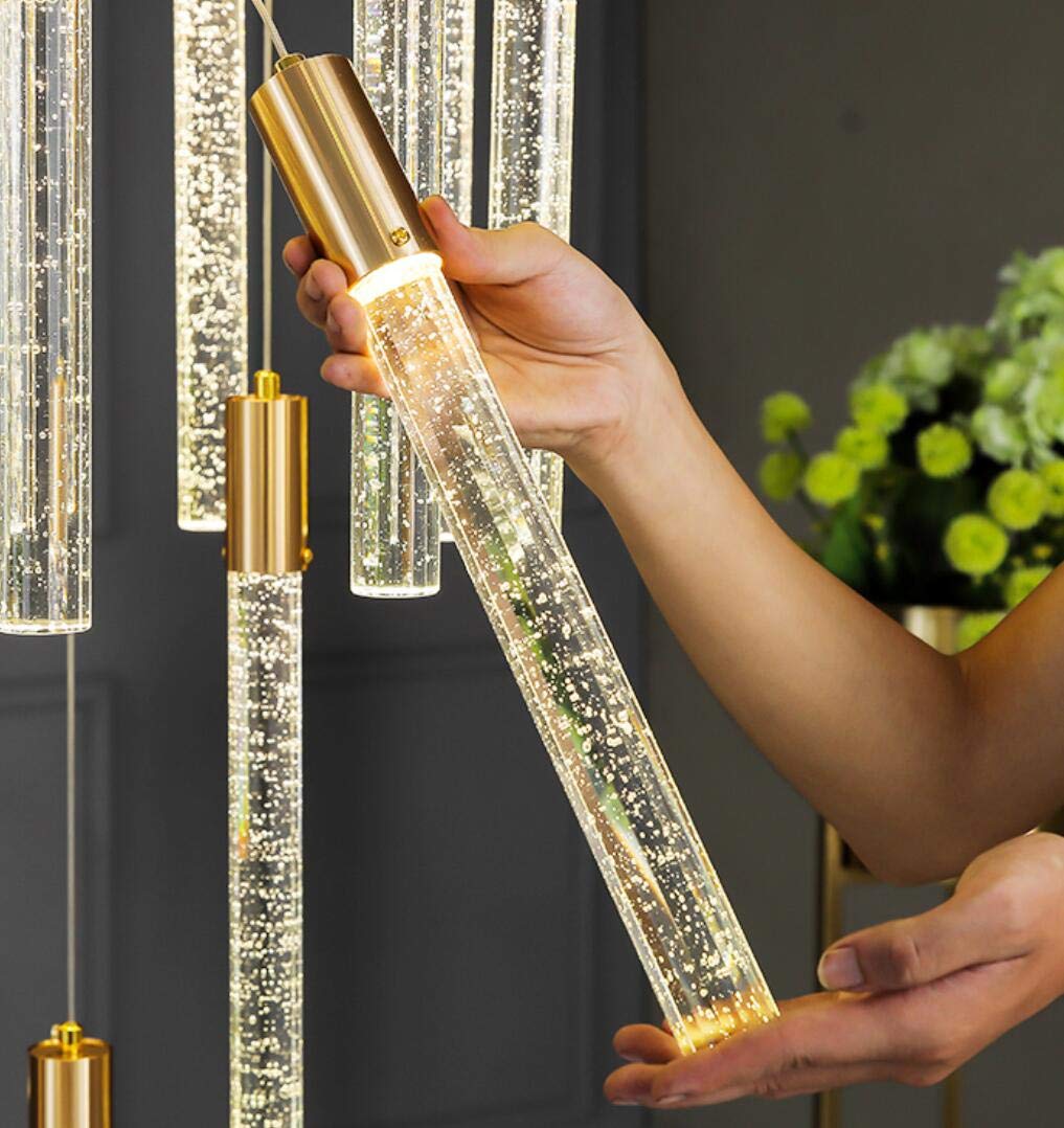 HAIXIANG 13FT Modern Crystal LED Chandelier, 24 Lights, Gold Finish, Stainless Steel for Entryway and Living Room