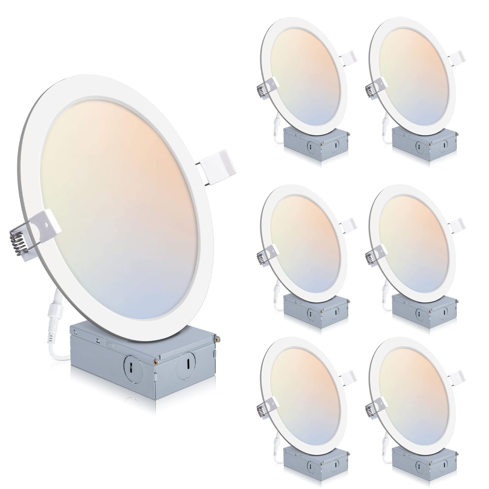6 Pack Recessed Lighting 8 Inch with Junction Box, 5CCT 8 Inch LED Recessed Lights Dimmable 2700K/3000K/4000K/5000K/6000K, 18W 1