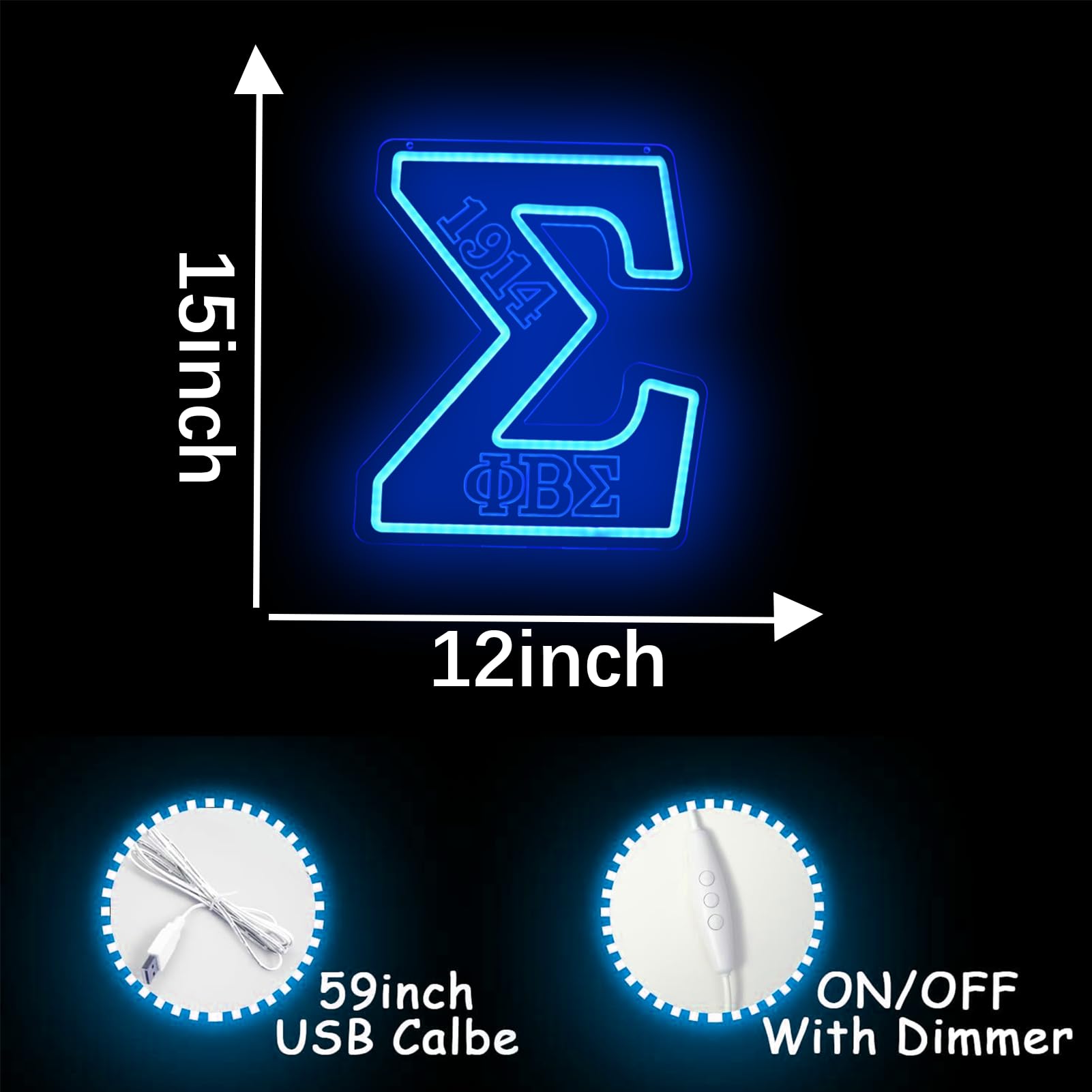 Tiabuy LED Neon Sign - FBS Fraternity Wall Decor, Dimmable, 14 x 13 inches, Blue, Model TB-NS-B-07