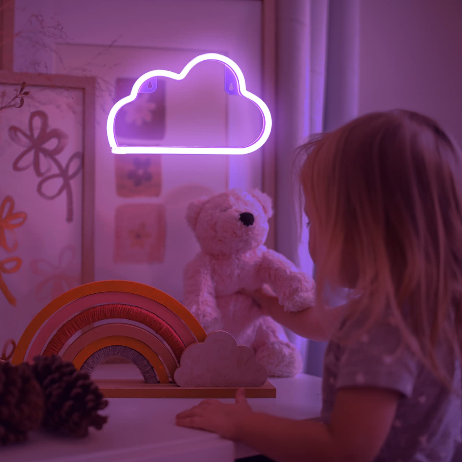 Bernicekelly Led Cloud Neon Sign - Purple Wall Decor, Battery/Usb Powered For Bedroom Aesthetic, Perfect For Kids Rooms And Parties