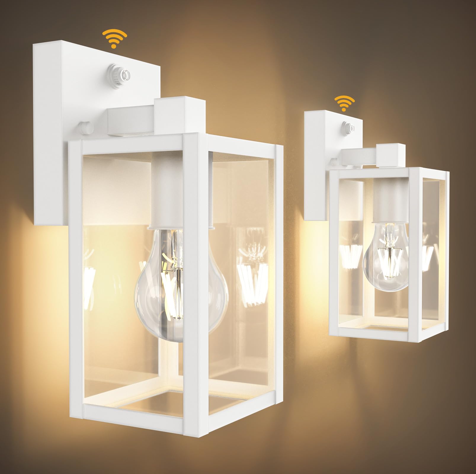 PARTPHONER Dusk to Dawn Outdoor Light Fixtures, 2-Pack Waterproof Wall Lanterns, Metal, 9.65 in, White, Model WTWL181AB2