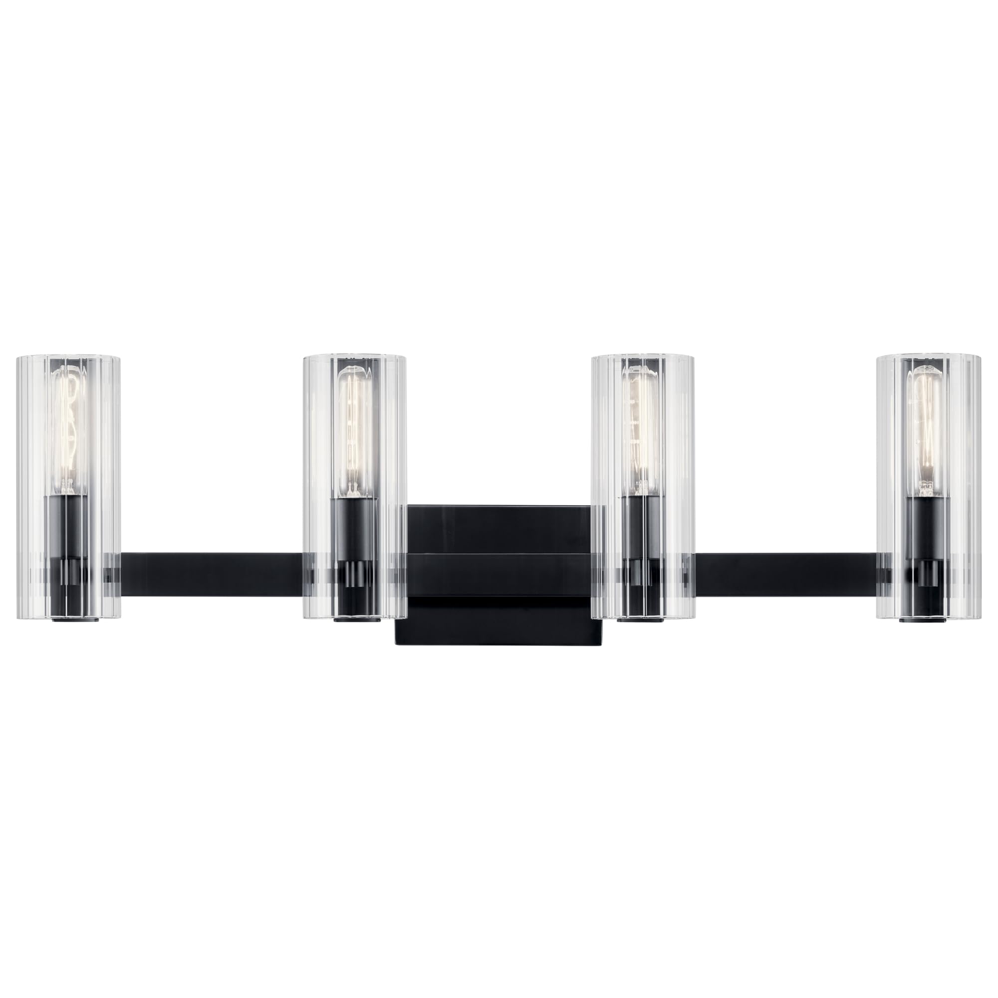 Kichler Jemsa 4 Light Vanity, Modern Light With Clear Fluted Glass In Black For Bathroom Or Powder Room (9.75'' X 32''), 55169Bk