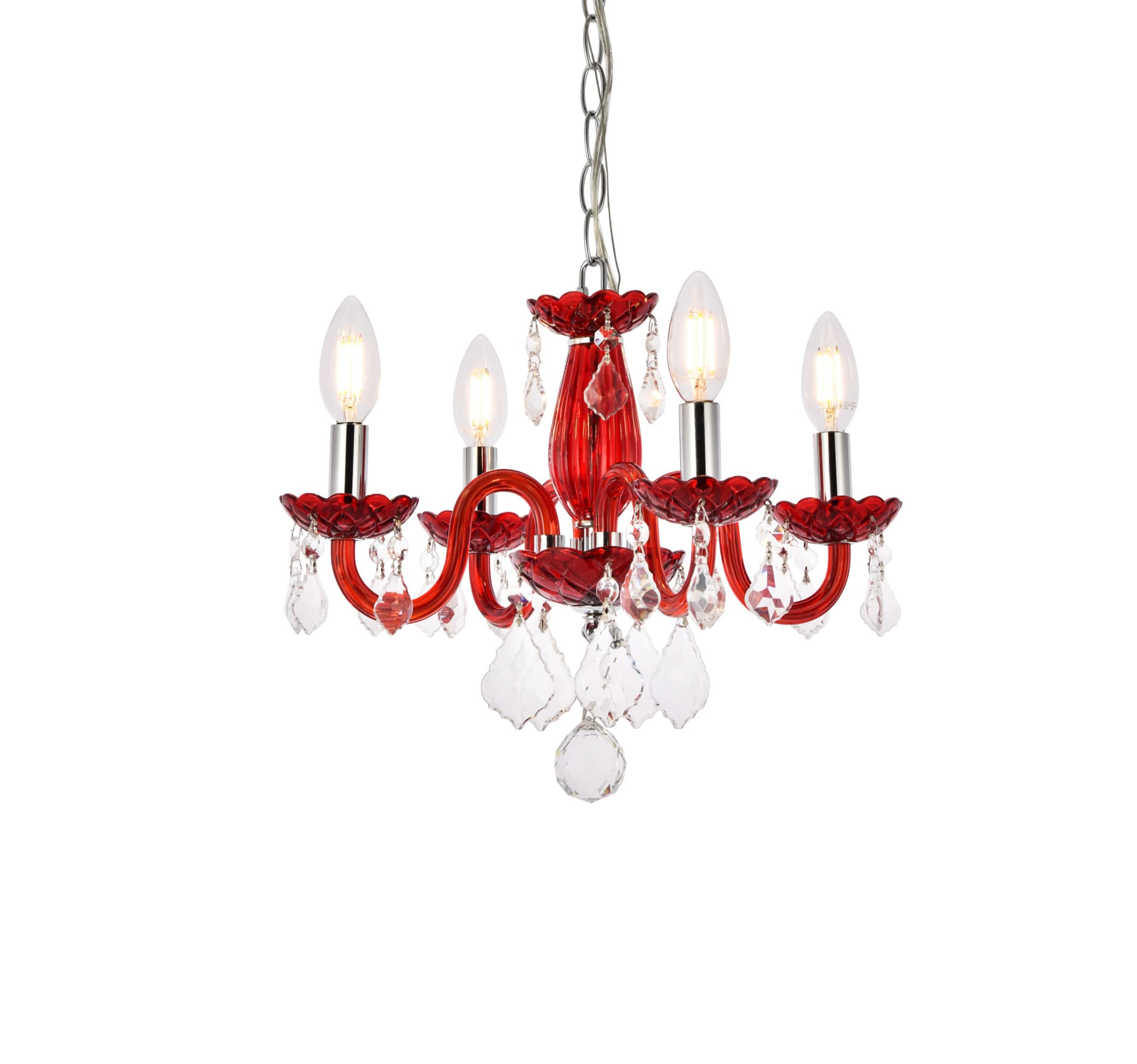Elegant Lighting Rococo 4 Light Red Bordeaux Hanging Pendant Lamp with Royal Cut Crystal