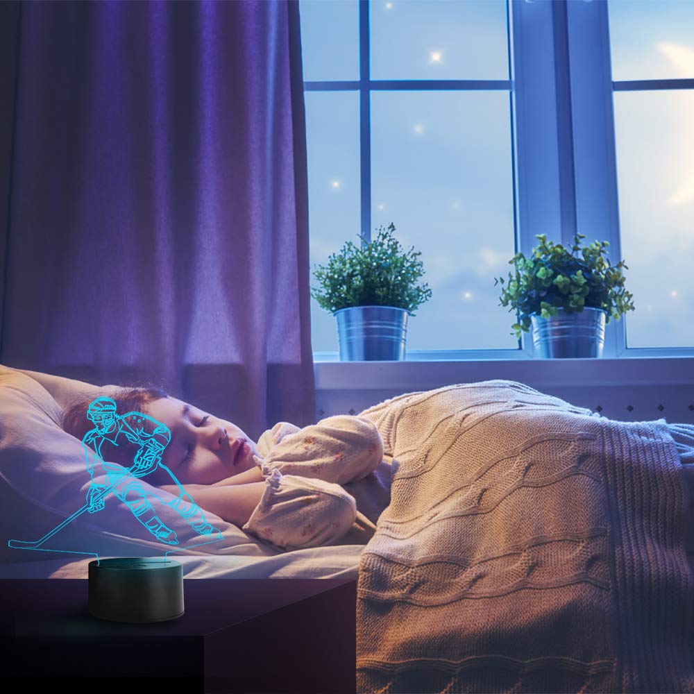 Wiscky 3D Hockey Player Lamp - 7 LED Color Changing Touch Table Lamp, Porcelain, Plastic, Metal, Glass, Cool Gift for Sports Fans