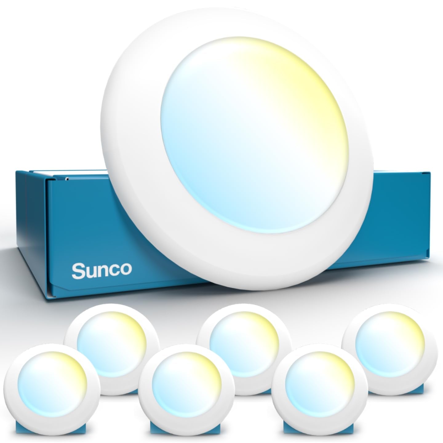 Sunco 6 Pack 4 Inch Led Disk Lights, Flush Mount Disc Recessed Ceiling Can Lighting, 650 Lm, Selectable Cct 2700K/3000K/4000K/50