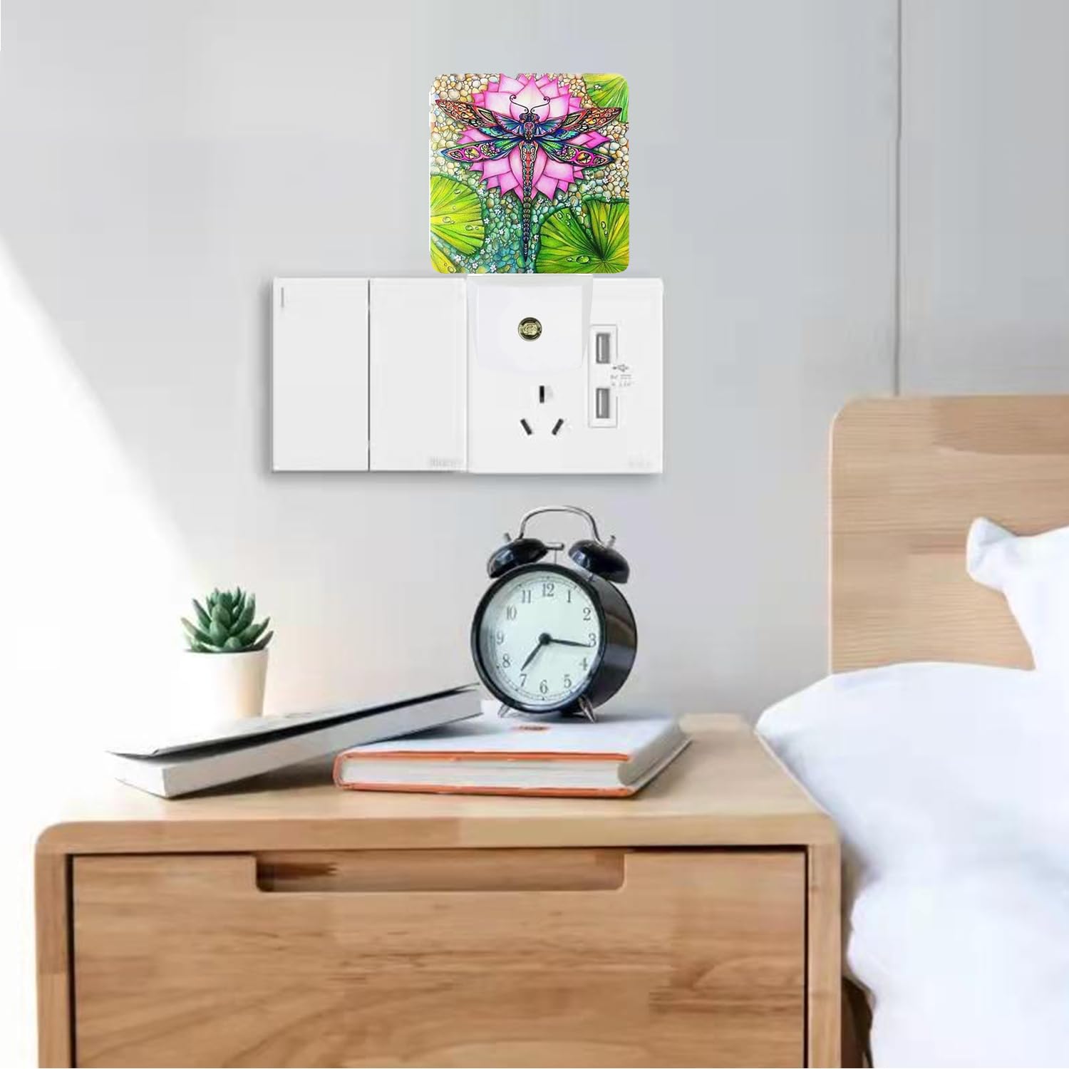 Dragonfly And Lotus Flower Plug-In Led Night Light,Smart Auto Dusk To Dawn Sensor Nightlights Plug Into Wall,White Energy Effici