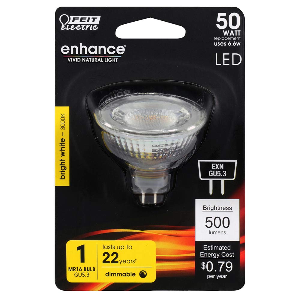 Feit Electric MR16 6W LED Bulbs, 50W Equivalent, Dimmable, 500 Lumens, 3000K Warm White, 6 Count, Model BPEXN