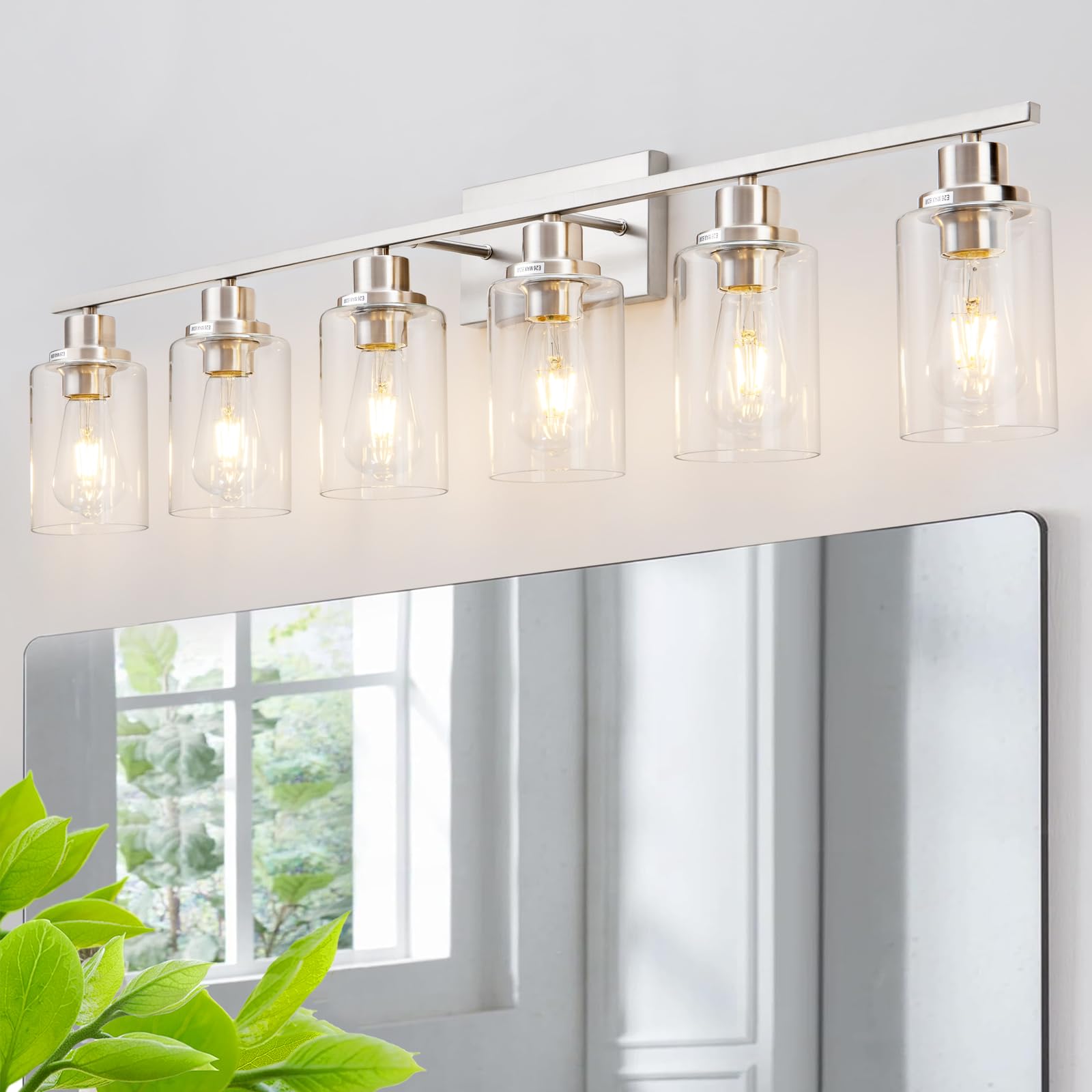Hccz 6 Light Bathroom Light Fixtures Brushed Nickel Vanity Light Over Mirror Modern Farmhouse Wall Lighting Sconces Wall Lamp Fo