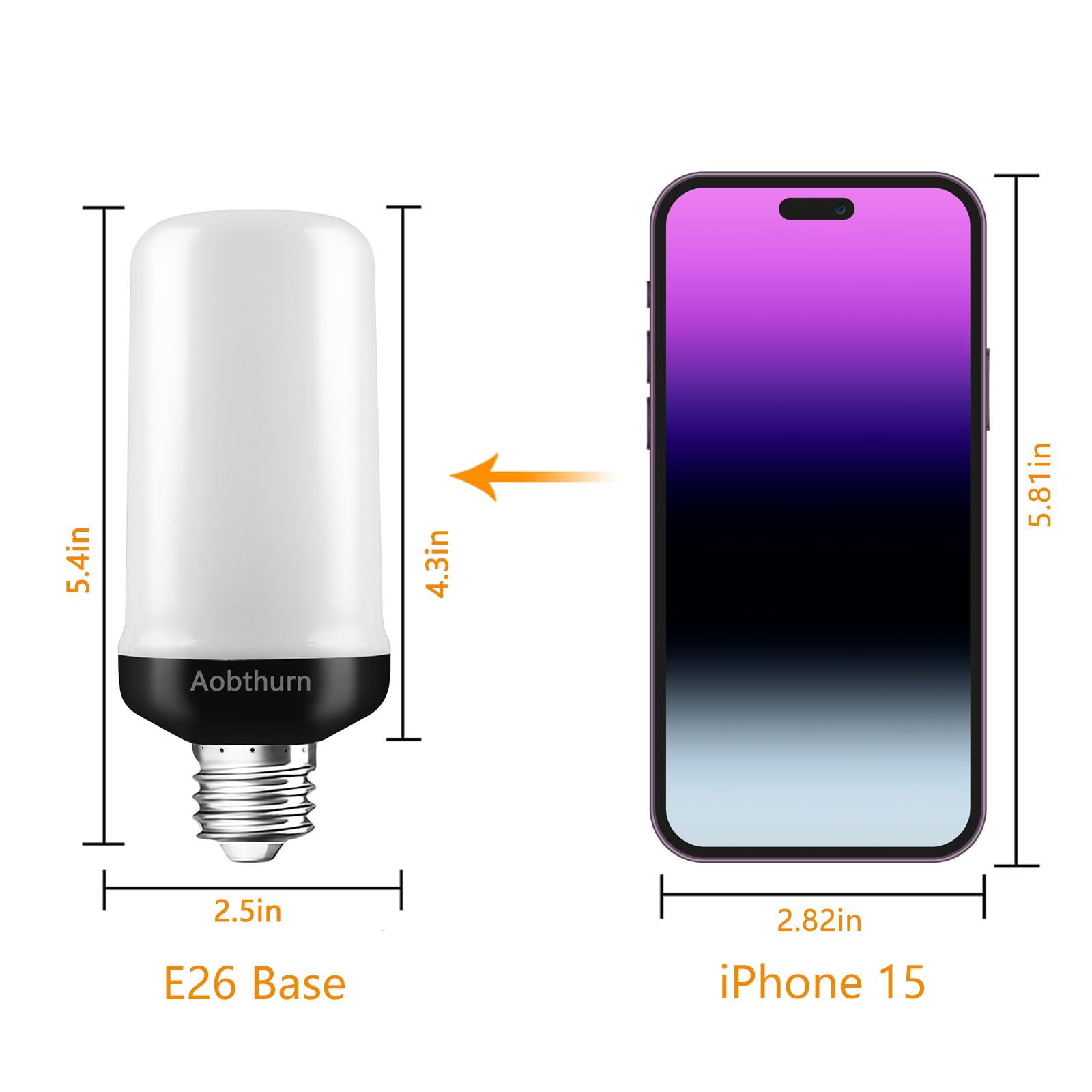 aobthurn LED Flame Light Bulbs, E26 Base, 4 Modes Flickering Effect, Gravity Sensor, 2 Pack
