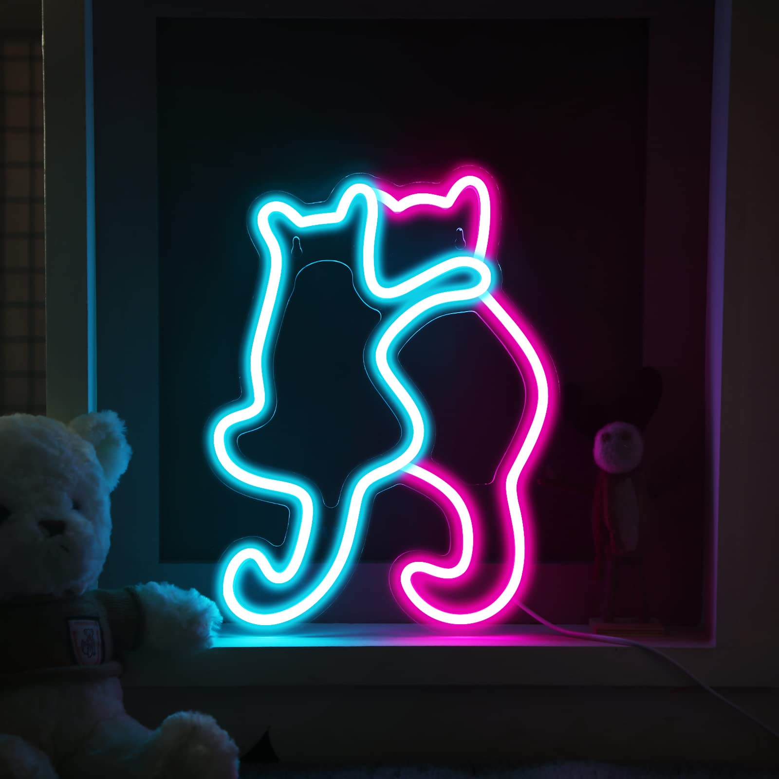 Kathfly Cat Neon Sign Light - USB Operated LED Decor for Home, Party, Wedding - Pink & Blue Acrylic - Cute Cat Design