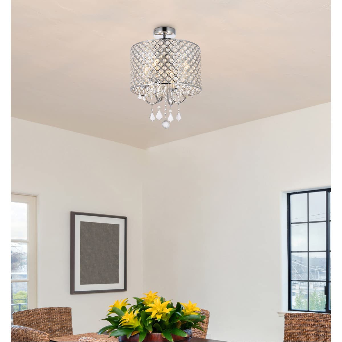 Living District Elise 4-Light Transitional Metal Flush Mount in Chrome Finish