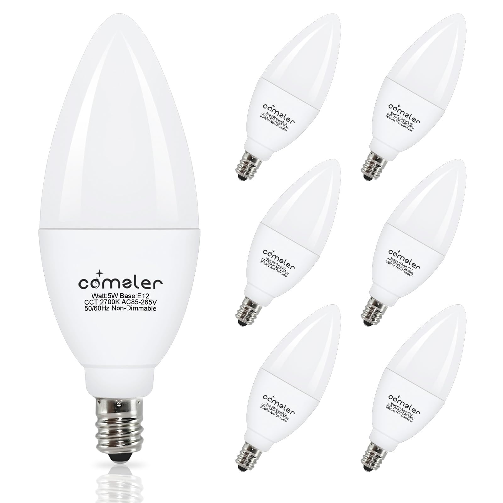 Comzler Led Candelabra Bulb, Ceiling Fan Light Bulbs, E12 Led Bulb, 5 Watt 60 Watt Equivalent, Soft White 2700K Led Chandelier L