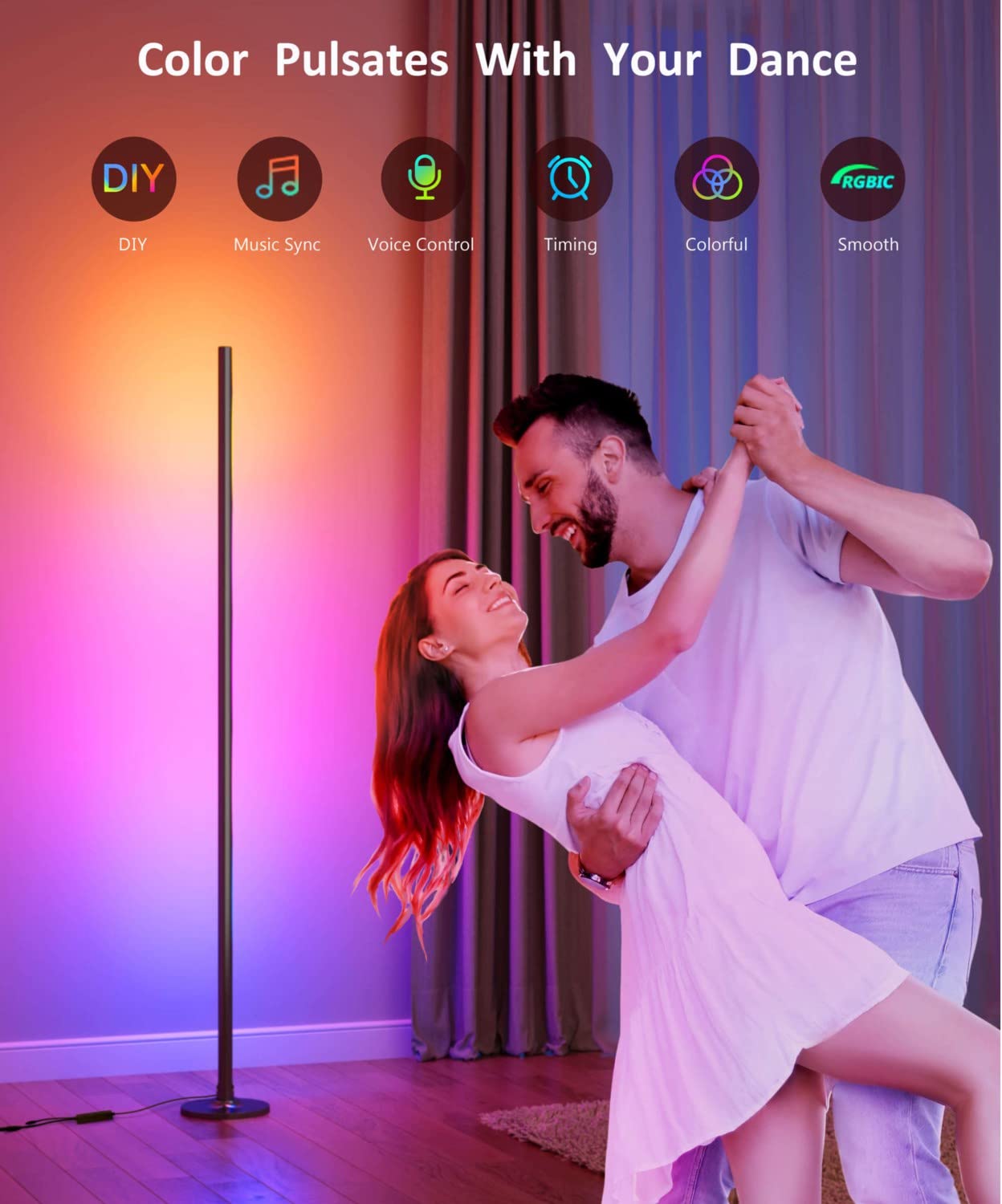 GonHui Corner Floor Lamp, LED Smart Floor Lamp Compatible with Alexa, Color Changing Ambience Light with Music Sync, Modern Corn