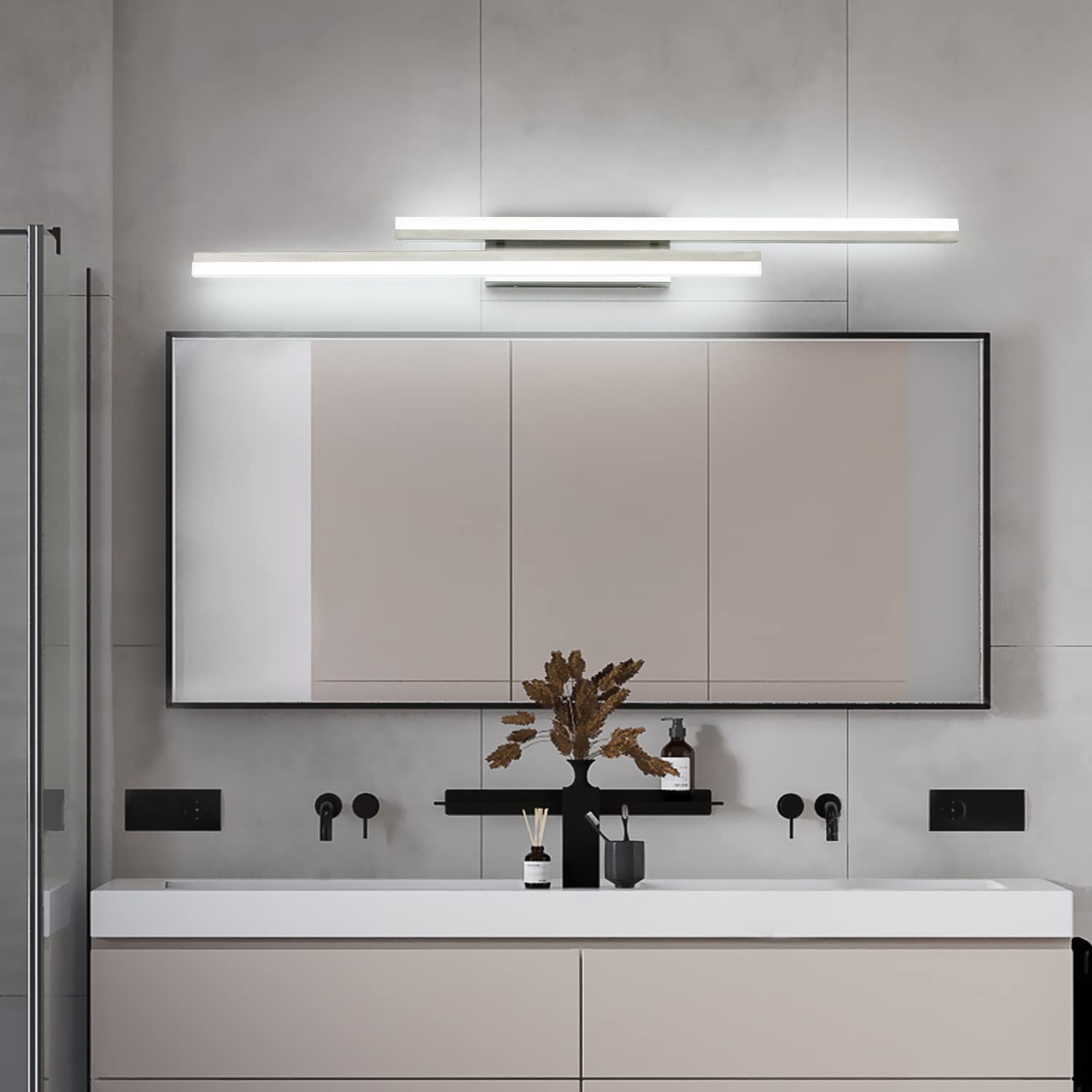 PRESDE 48in Dimmable LED Bathroom Vanity Light Fixture, Brushed Nickel, Cold White 6000K, Modern Design Over Mirror Lighting