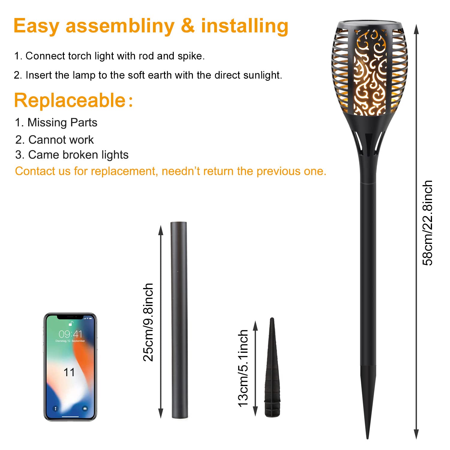 Permande Solar Torch Lights, Flickering Flame Effect, Waterproof, 8 Pack, Black, Model SL33