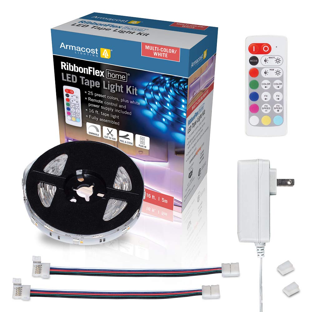 Armacost Lighting LED Tape Light Kit, 16 ft, Multi Color + White, Model 423501, Copper Material