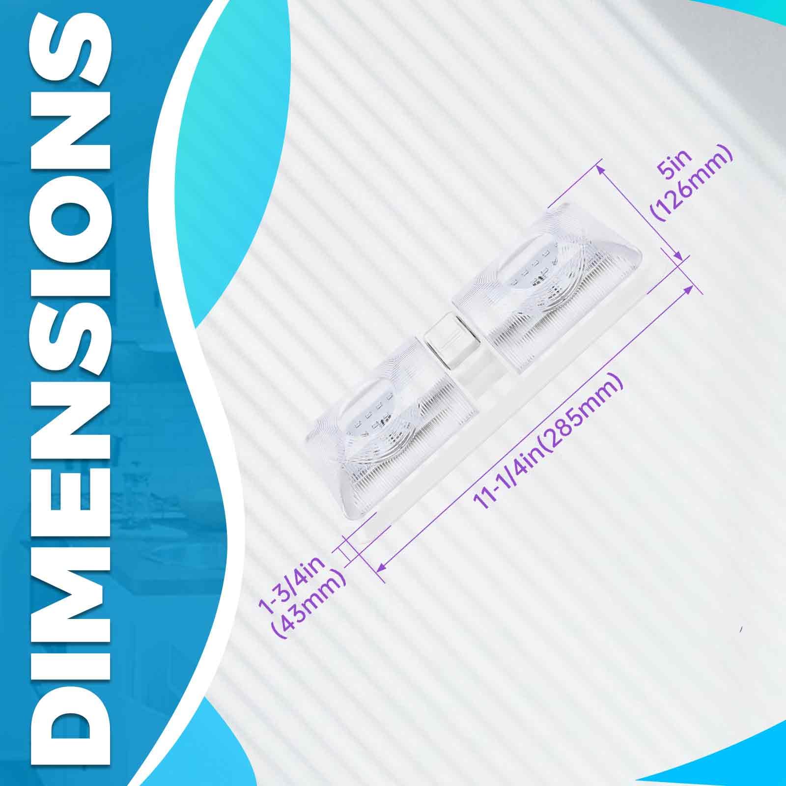 KUAFU RV Ceiling Lights 12V LED Double Dome Interior Lighting, 5 Pack, Clear Lens, Model GO-3265, Plastic Material