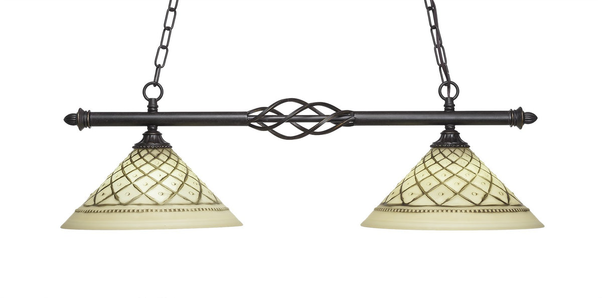 Toltec Lighting 862-DG-7182 Elegante 2 Light Island Light Shown with 12&quot; Chocolate Icing Glass, Dark Granite