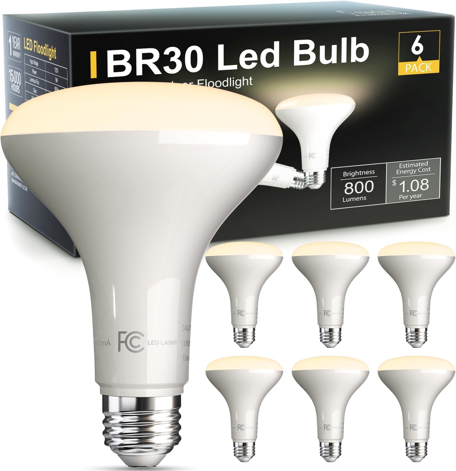 Led Flood Light Bulb Indoor, Dimmable Br30 Recessed Can Light Bulbs, 65 Watt Equivalent Efficient 9W, Warm White 3000K, E26 Stan