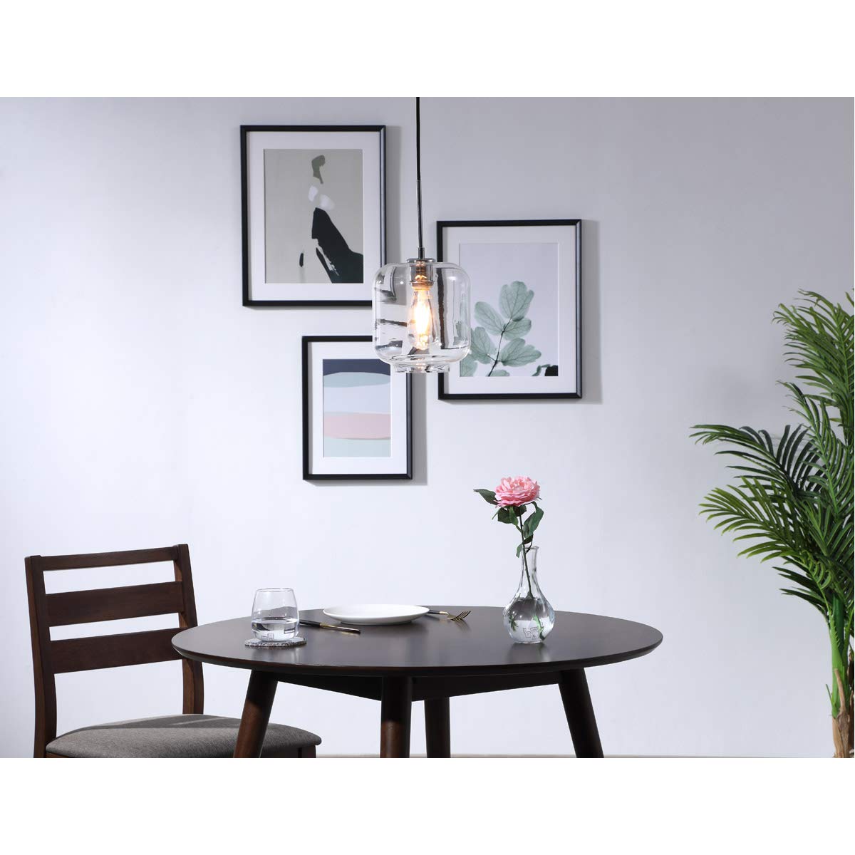 Living District Chrome Pendant Light With Clear Glass Shade, 1 Light Fixture