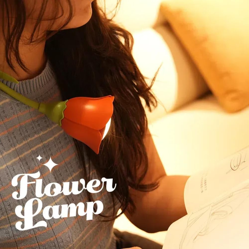 magical JD Rechargeable LED Flower Lamp, 3-Colour Dimming Night Light, Model GL370A-1, Red Rose