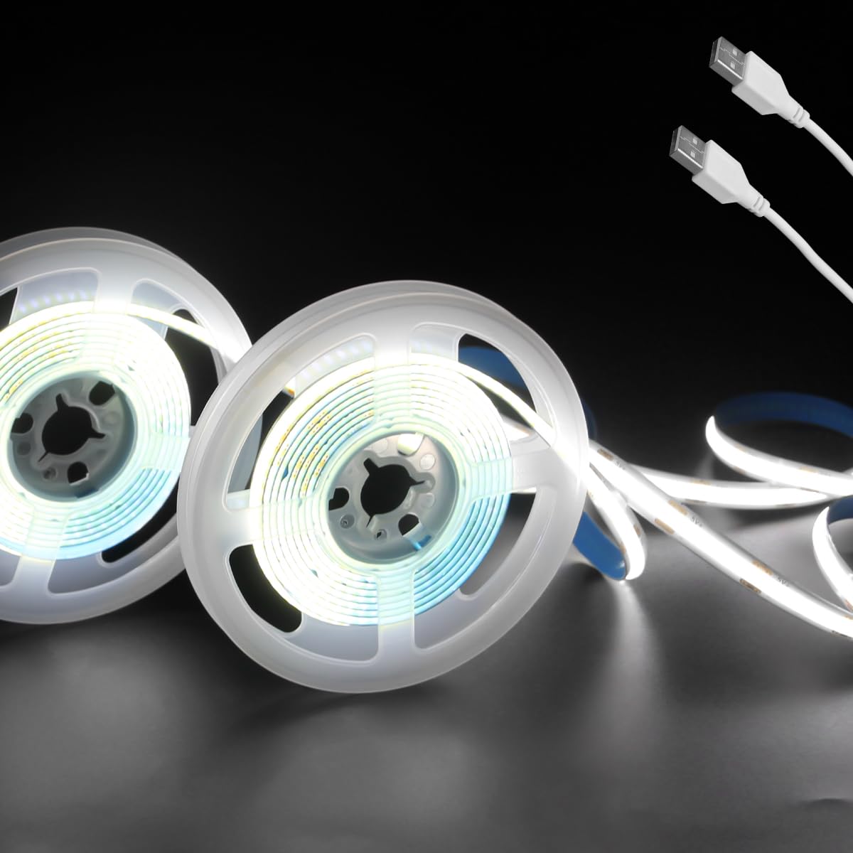 Aclorol 5V COB LED Band Lights 6000K Cold White USB LED Band Lights for Bedroom 8mm Width High Density 320LEDs/M Bright for TV Monitor Backlights Under Cabinet Counter Display Case CRI90+ (2 Pack)