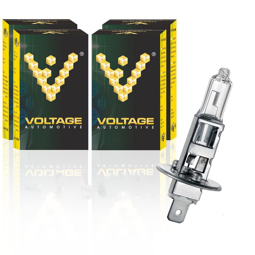 Voltage Automotive H1 Standard Bulb 12258 - OEM Replacement Halogen High Beam Low Beam Fog Light Driving Lights (4 Pack)