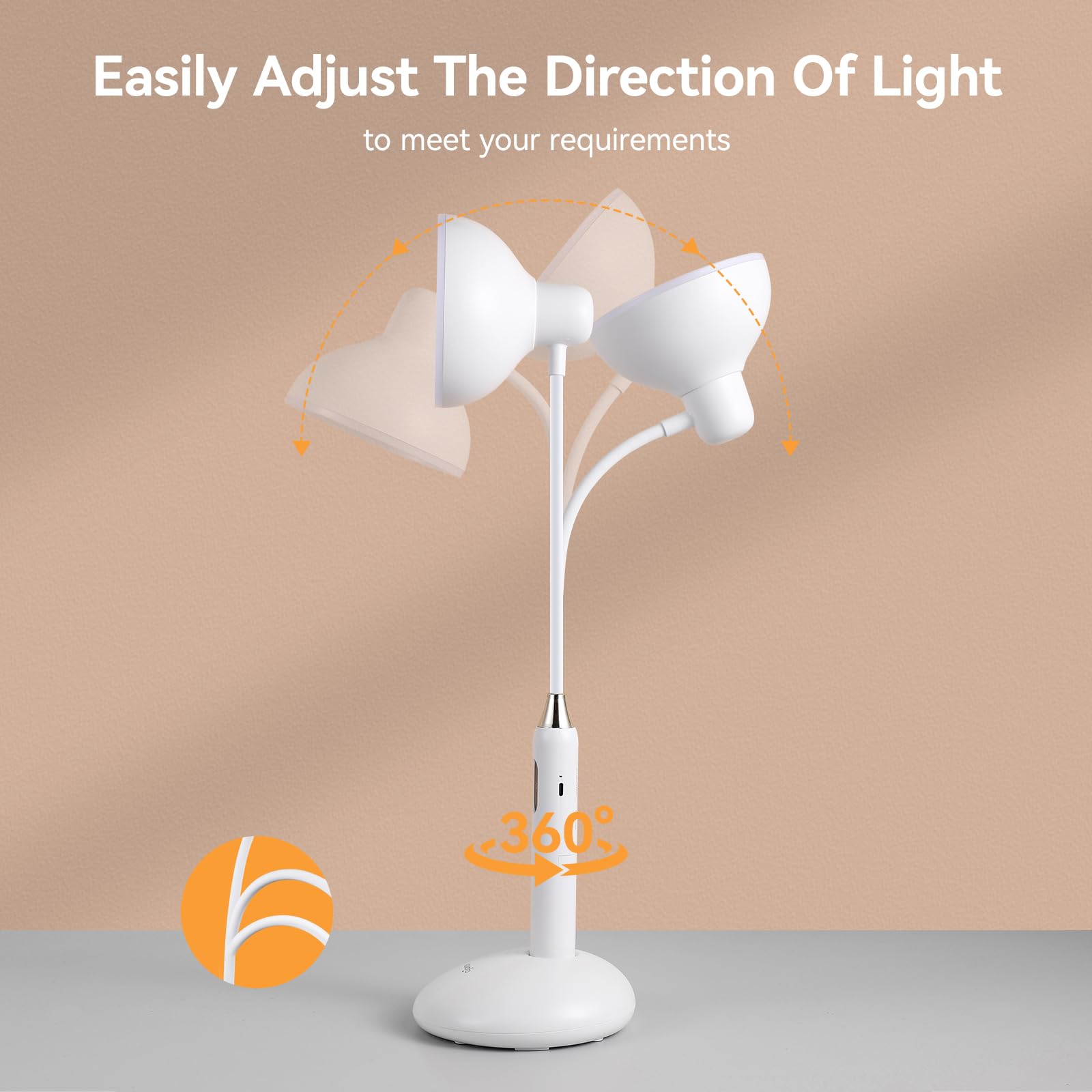 VAVOFO Eye-Caring Wireless Desk Lamp KM-6781, 2700-7000K Adjustable, Touch Control, 360° Gooseneck, White
