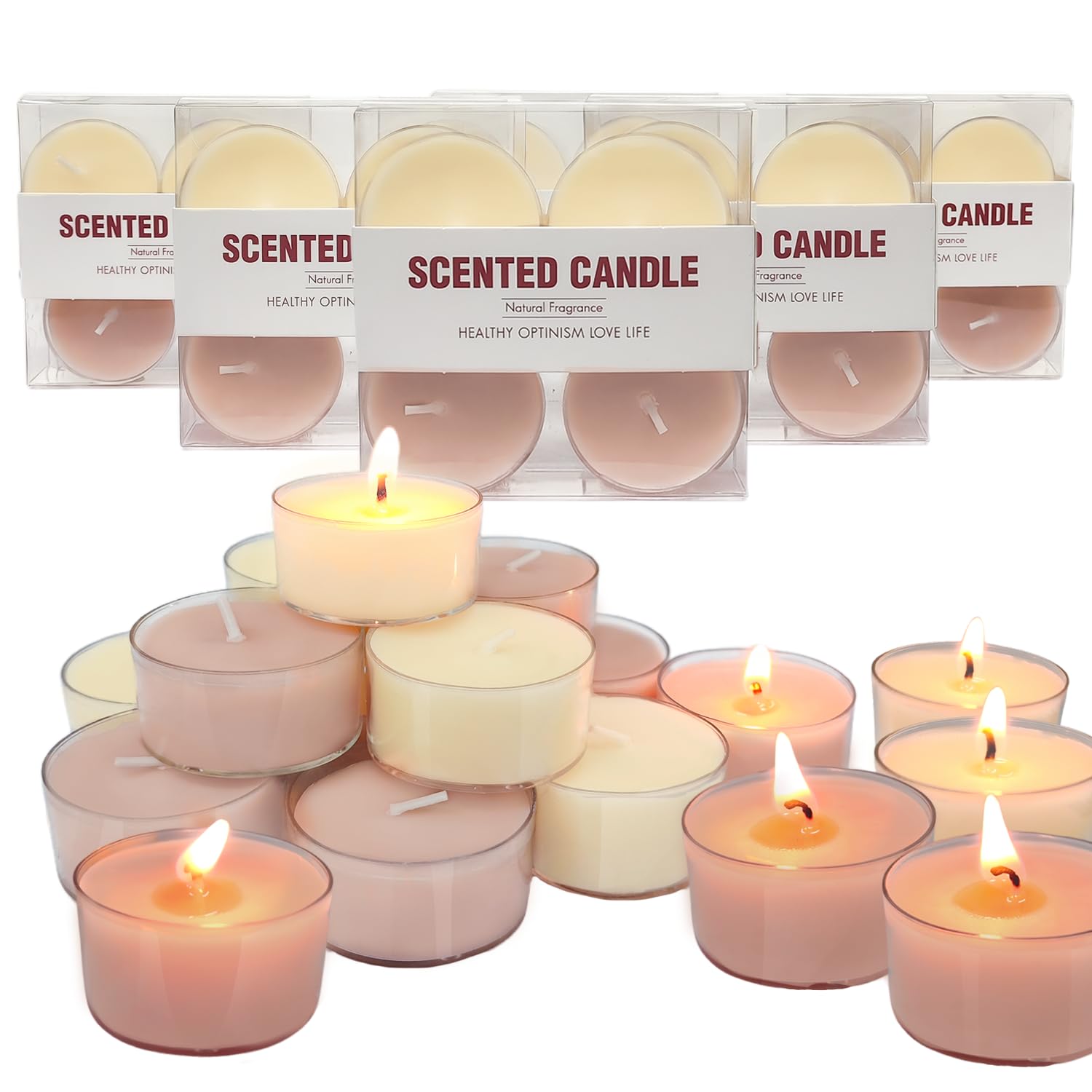 24 Pack Scented Tealight Candles, Bee Wax & Soy Wax Blended Tea Light Candles, White Tea Scented, Mini Candles in Clear Acrylic